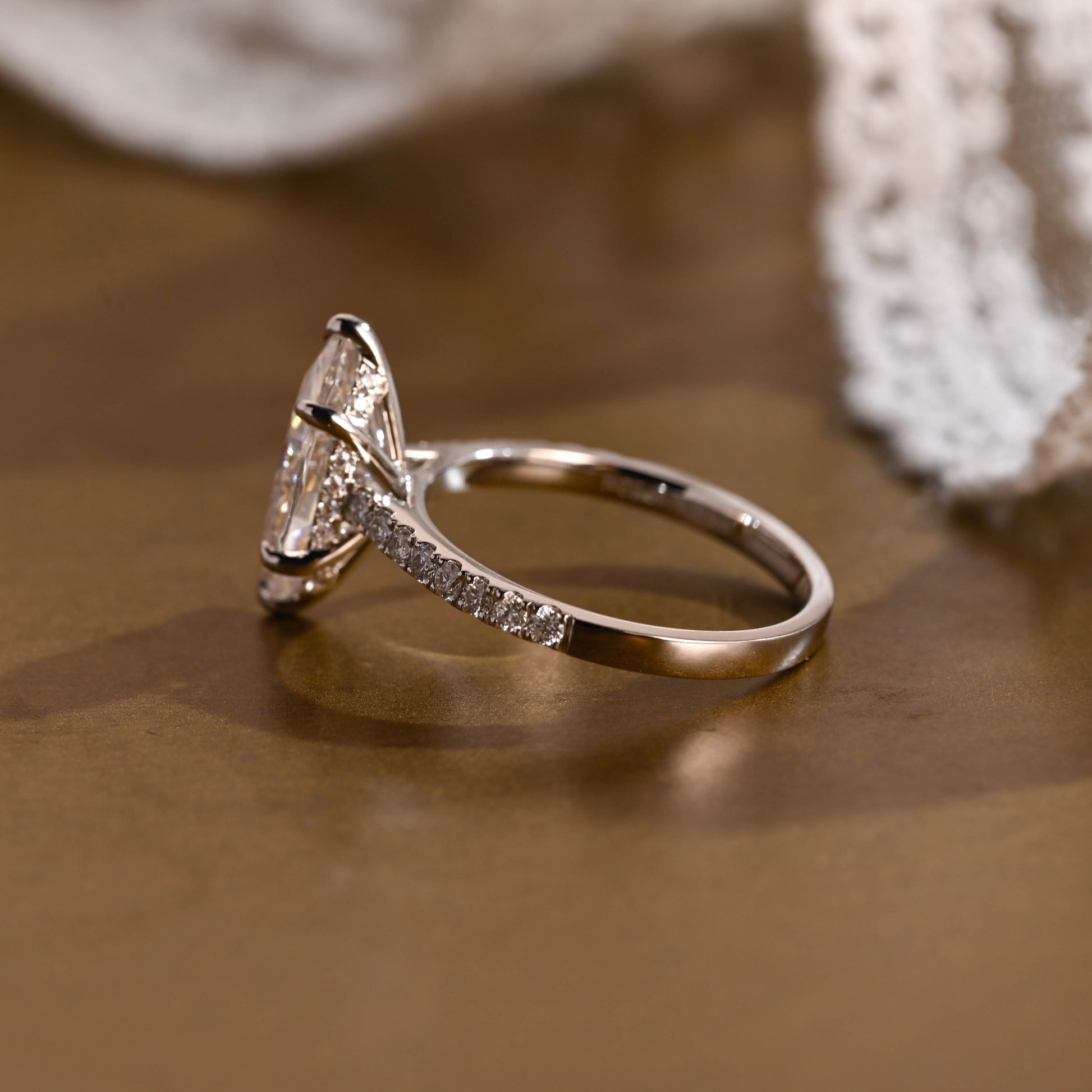 SquareJewelry marquise cut moissanite engagement ring Solid Gold Marquise Cut Moissanite Engagement Ring