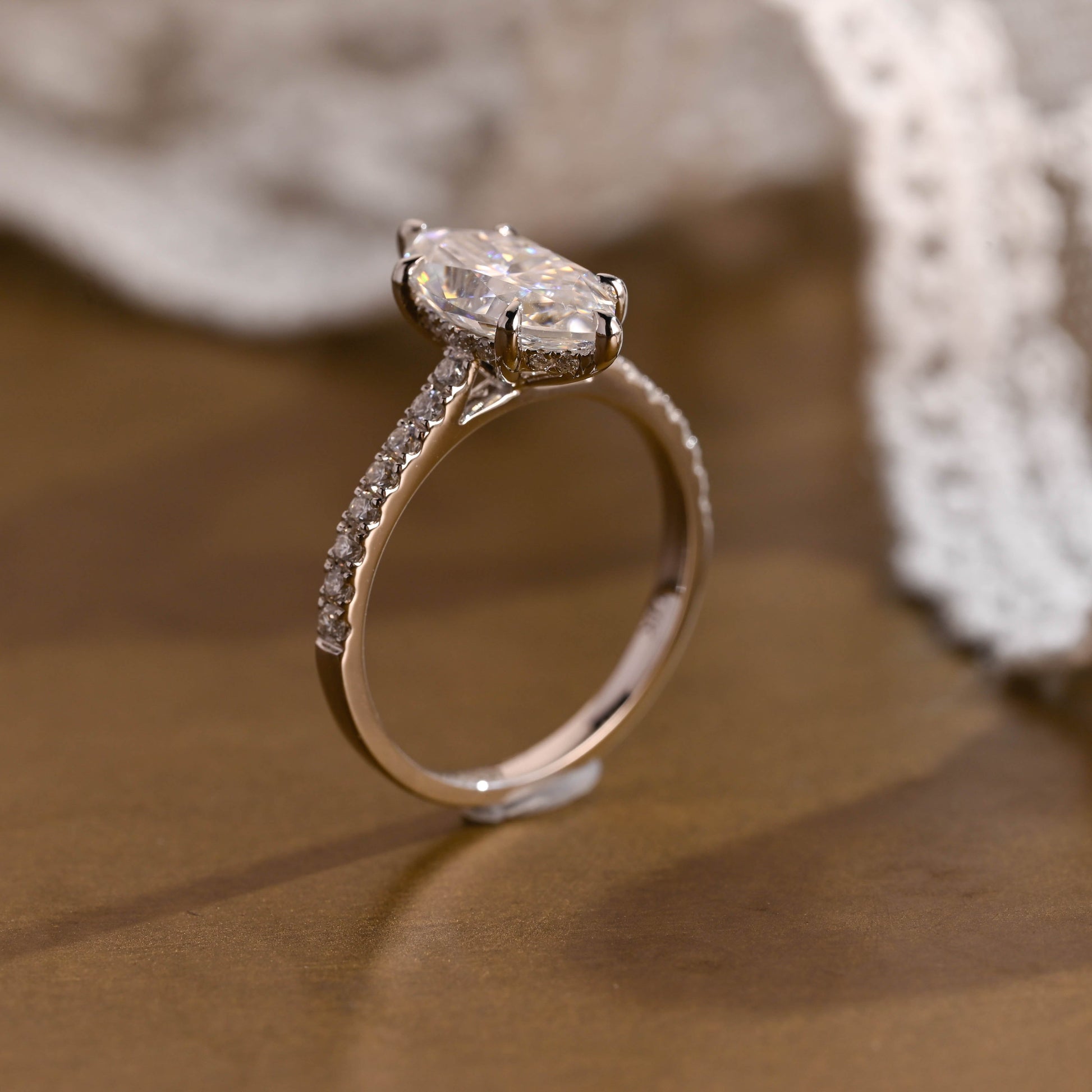 SquareJewelry marquise cut moissanite engagement ring Solid Gold Marquise Cut Moissanite Engagement Ring
