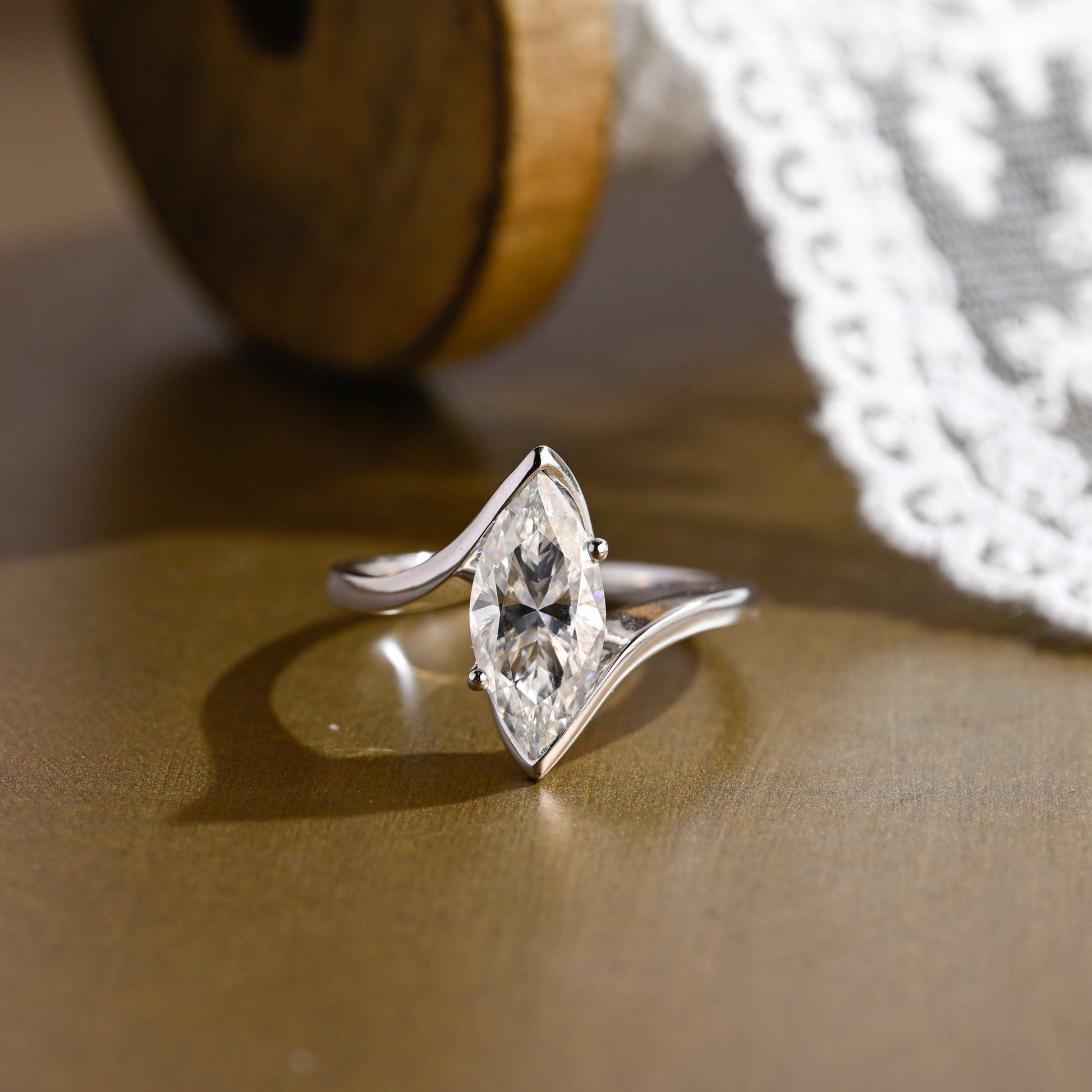 SquareJewelry marquise cut moissanite engagement ring Solid Gold Marquise Cut Moissanite Engagement Ring