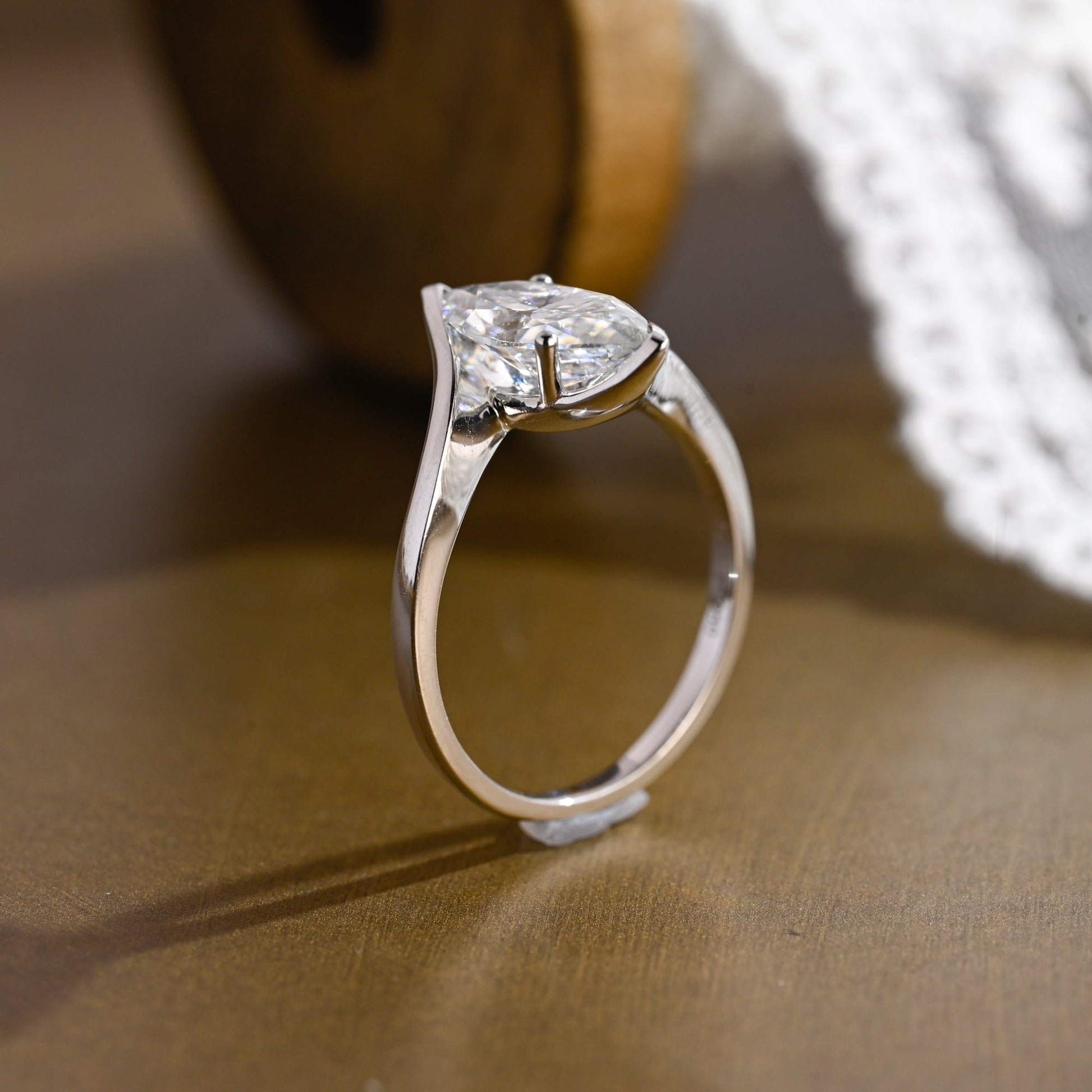 SquareJewelry marquise cut moissanite engagement ring Solid Gold Marquise Cut Moissanite Engagement Ring