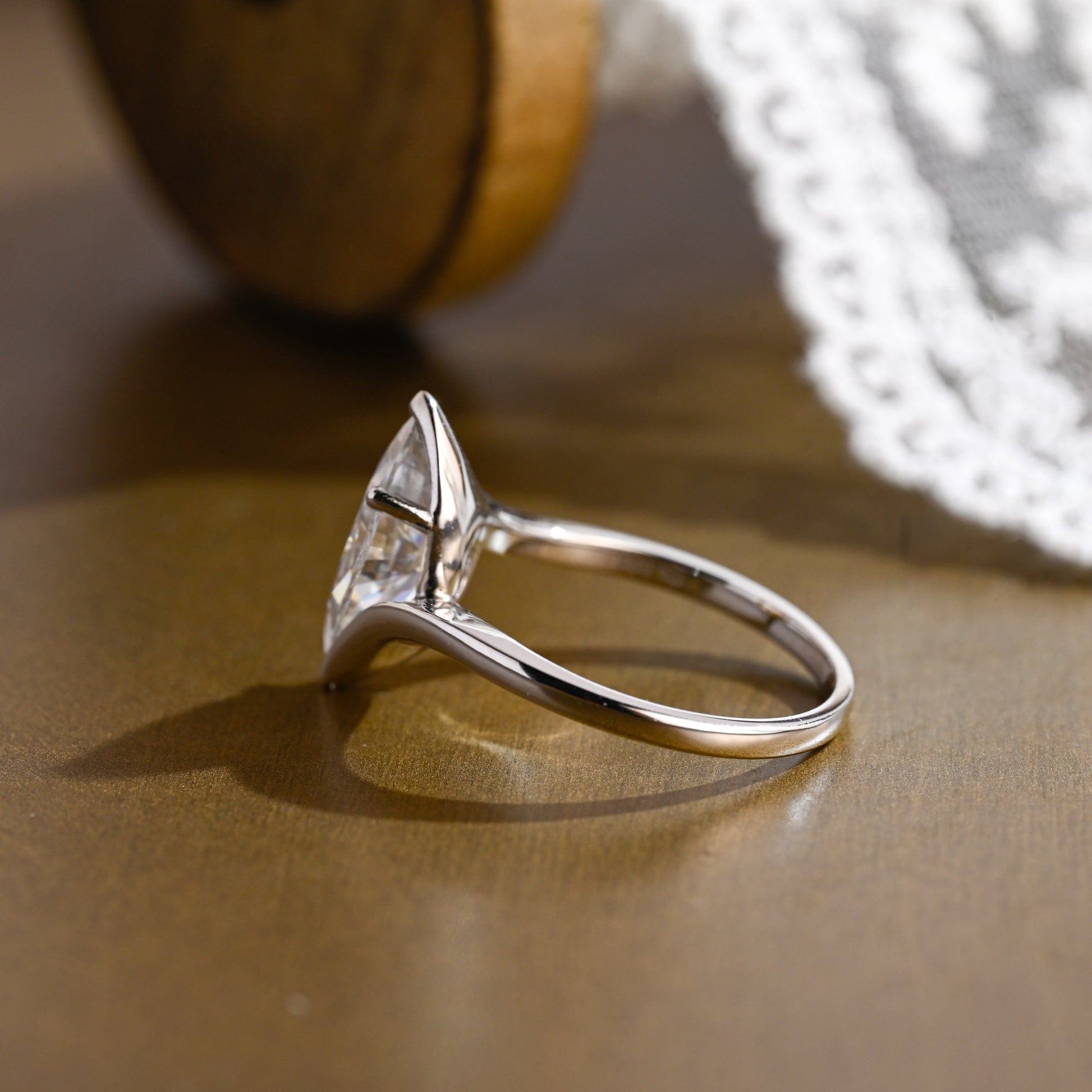 SquareJewelry marquise cut moissanite engagement ring Solid Gold Marquise Cut Moissanite Engagement Ring