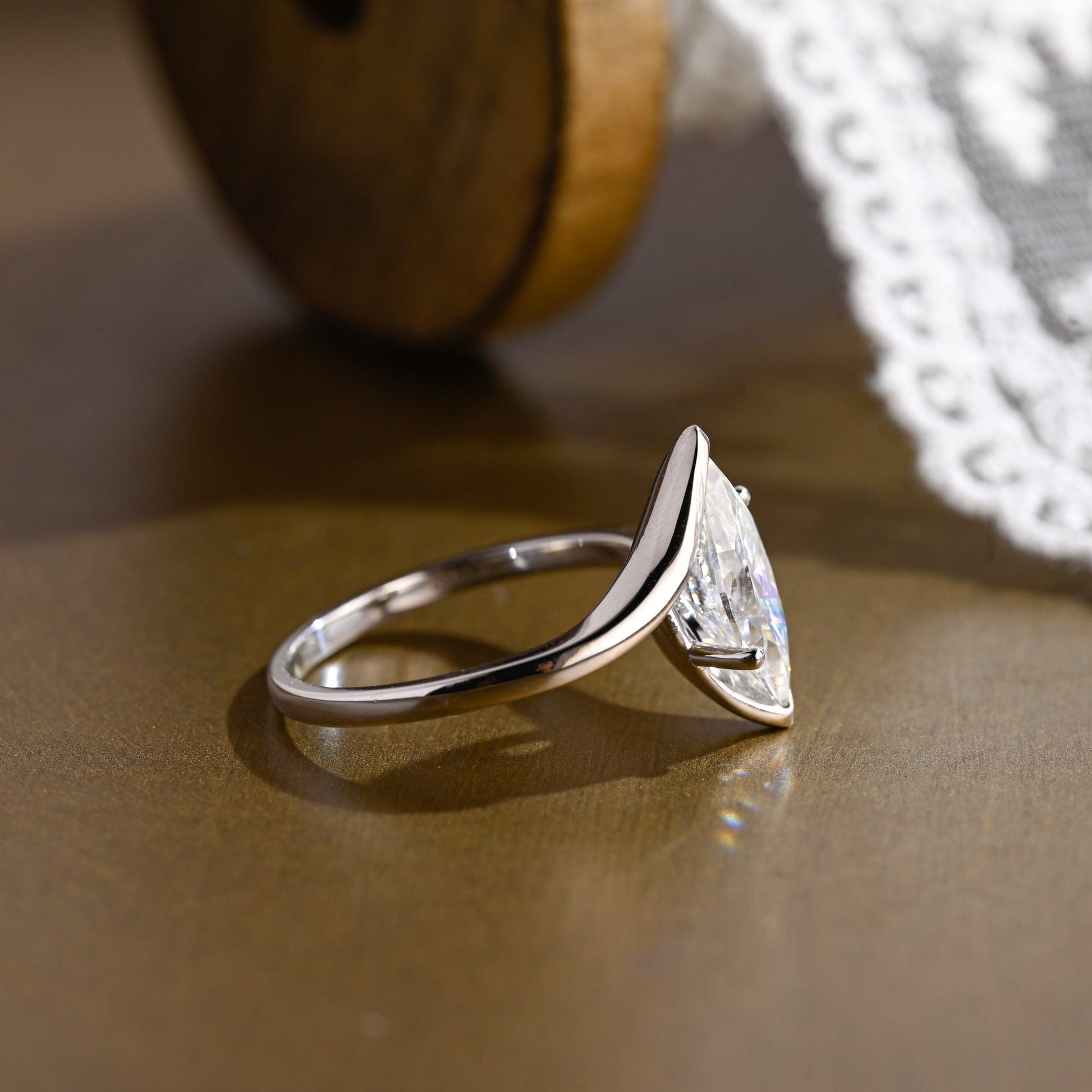 SquareJewelry marquise cut moissanite engagement ring Solid Gold Marquise Cut Moissanite Engagement Ring