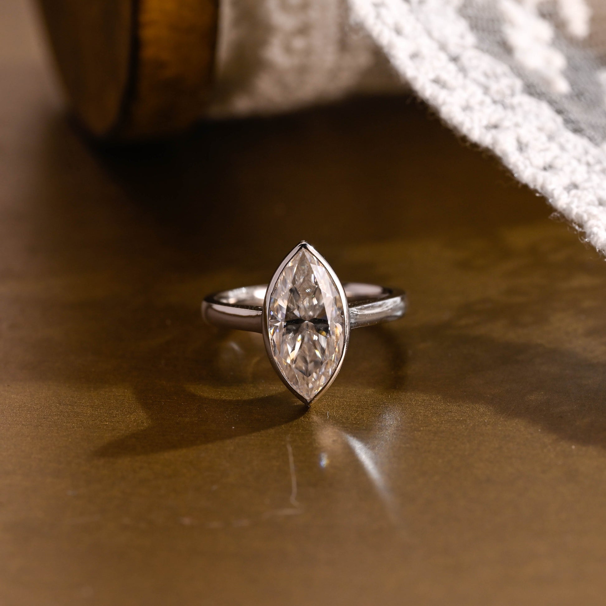 SquareJewelry marquise cut moissanite engagement ring Solid Gold Marquise Cut Moissanite Engagement Ring