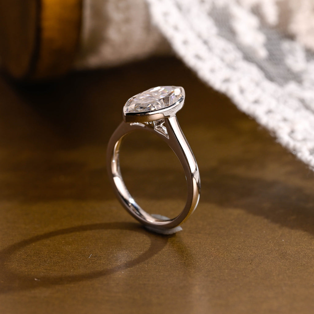 SquareJewelry marquise cut moissanite engagement ring Solid Gold Marquise Cut Moissanite Engagement Ring