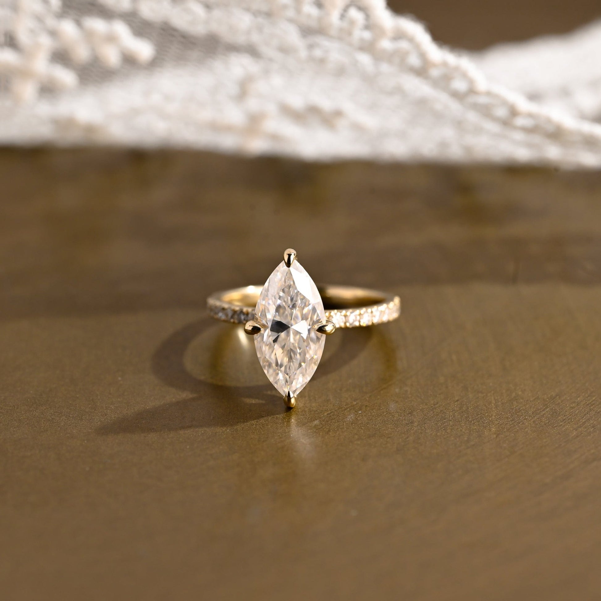 SquareJewelry marquise cut moissanite engagement ring Solid Gold Marquise Cut Moissanite Engagement Ring