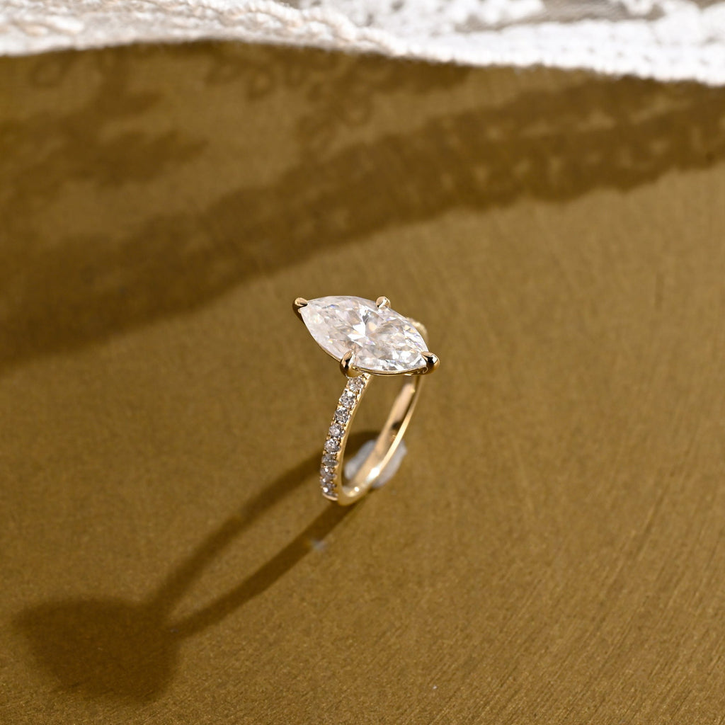 SquareJewelry marquise cut moissanite engagement ring Solid Gold Marquise Cut Moissanite Engagement Ring