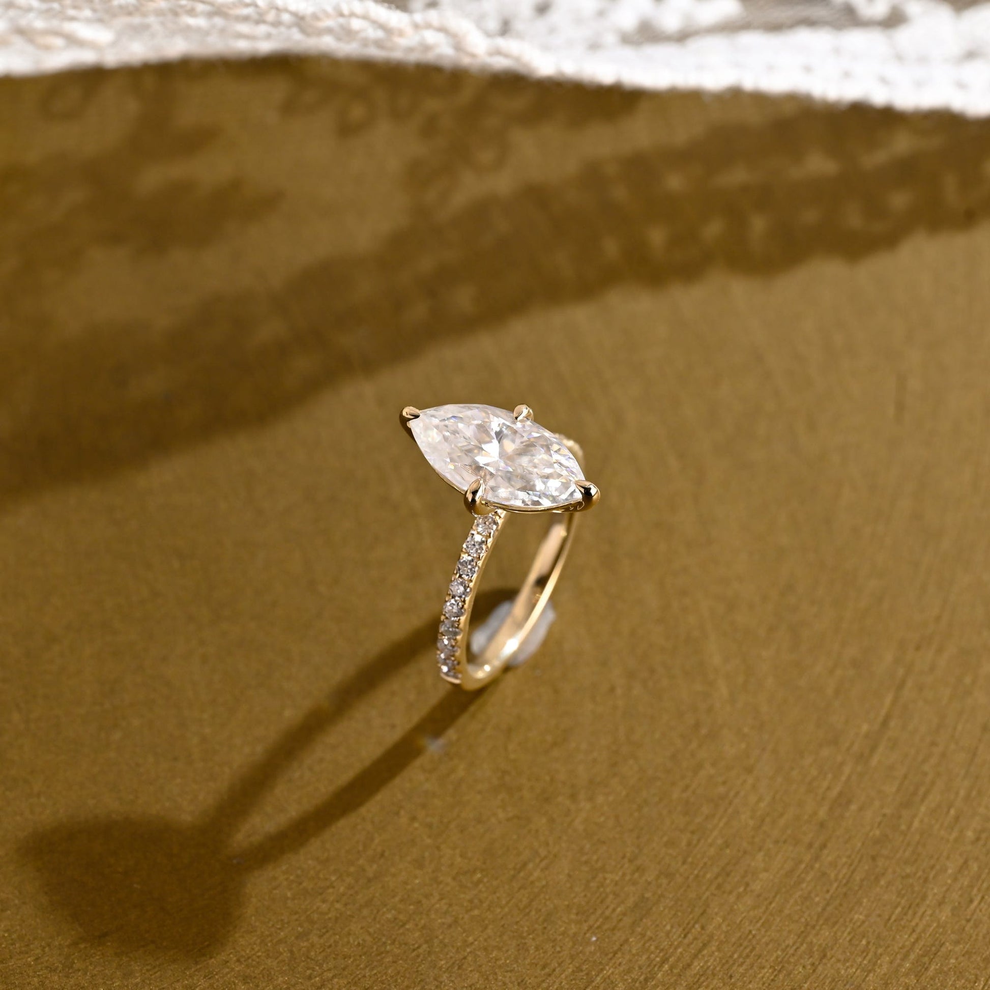 SquareJewelry marquise cut moissanite engagement ring Solid Gold Marquise Cut Moissanite Engagement Ring