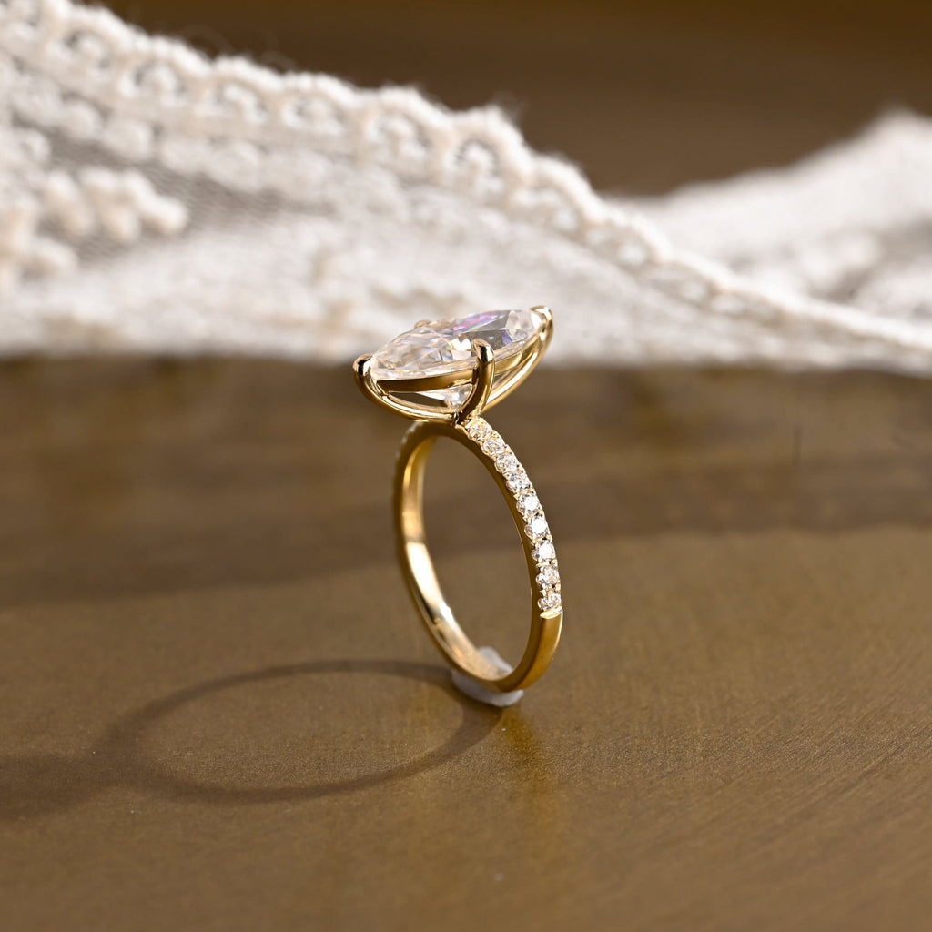 SquareJewelry marquise cut moissanite engagement ring Solid Gold Marquise Cut Moissanite Engagement Ring
