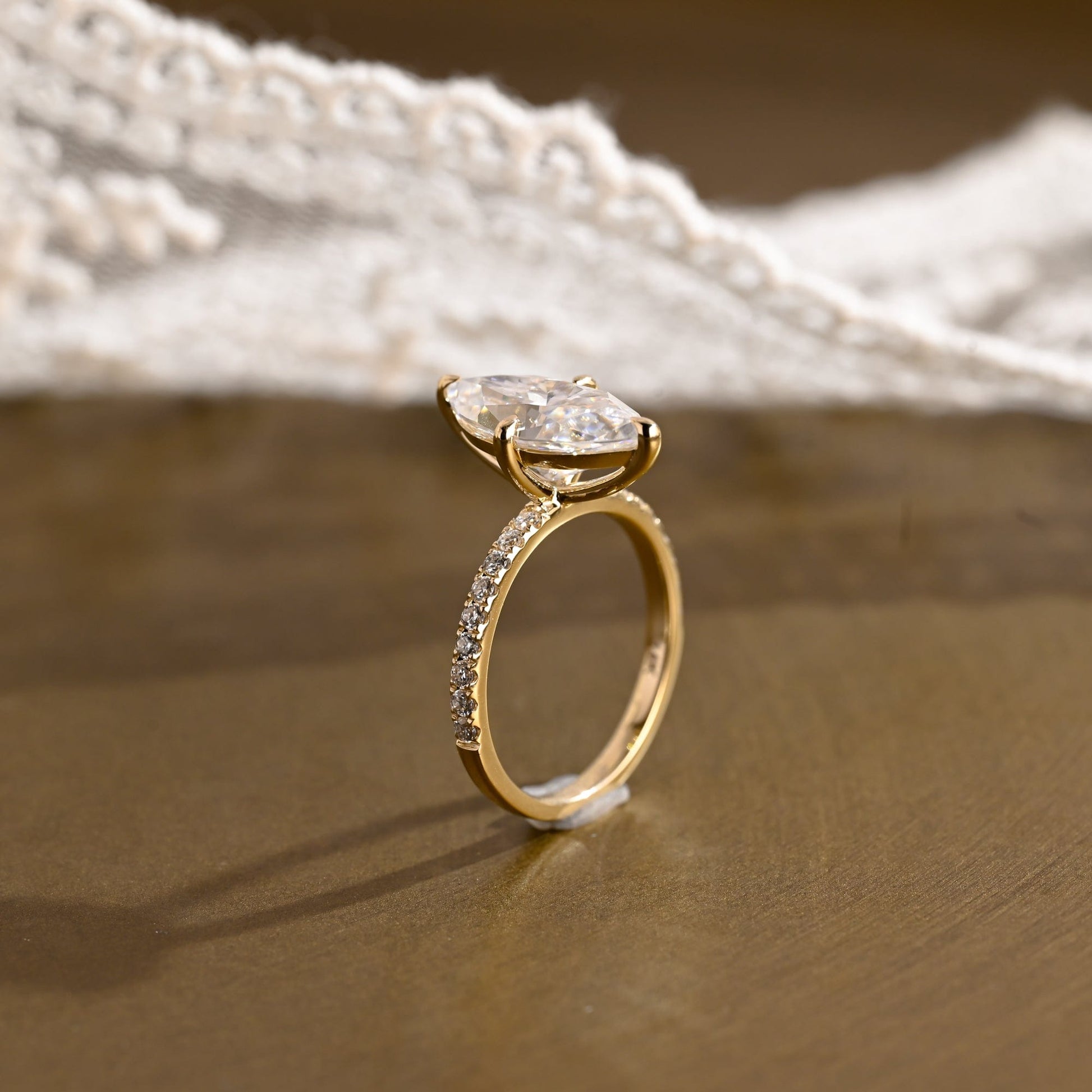SquareJewelry marquise cut moissanite engagement ring Solid Gold Marquise Cut Moissanite Engagement Ring
