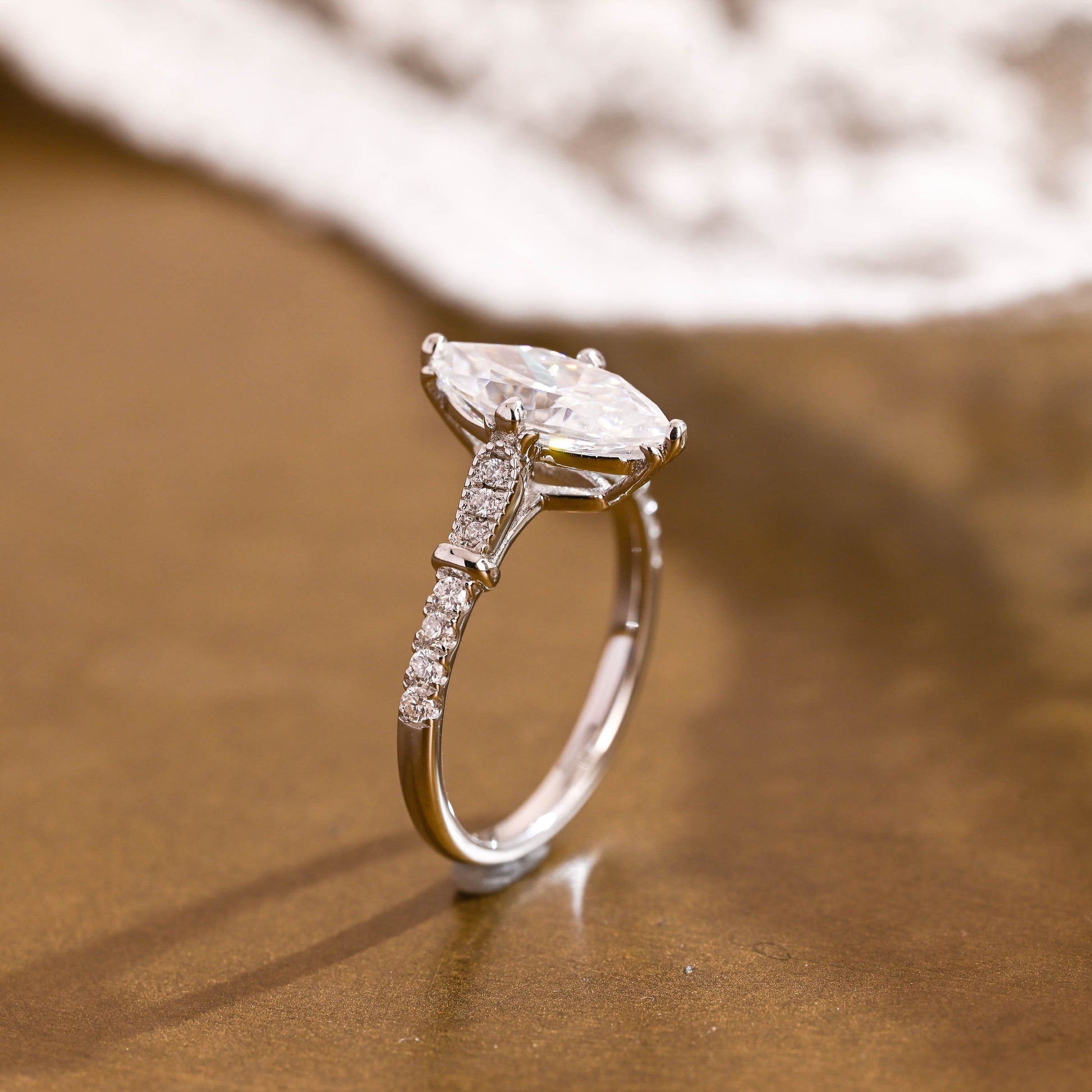 SquareJewelry marquise cut moissanite engagement ring Solid Gold Marquise Cut Moissanite Engagement Ring