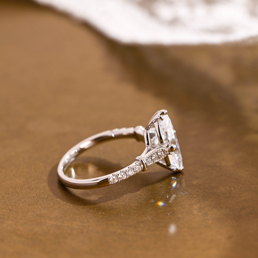 SquareJewelry marquise cut moissanite engagement ring Solid Gold Marquise Cut Moissanite Engagement Ring