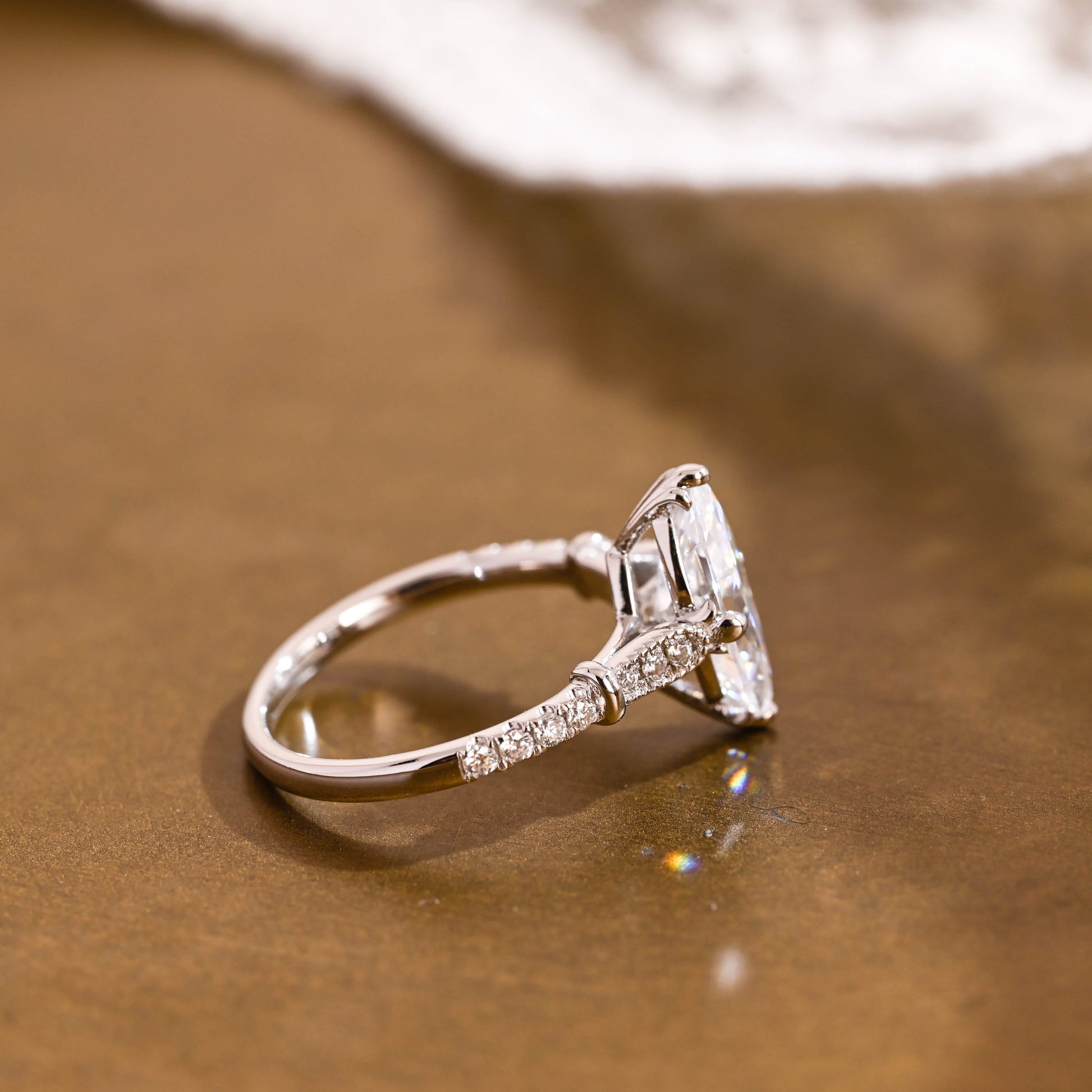 SquareJewelry marquise cut moissanite engagement ring Solid Gold Marquise Cut Moissanite Engagement Ring