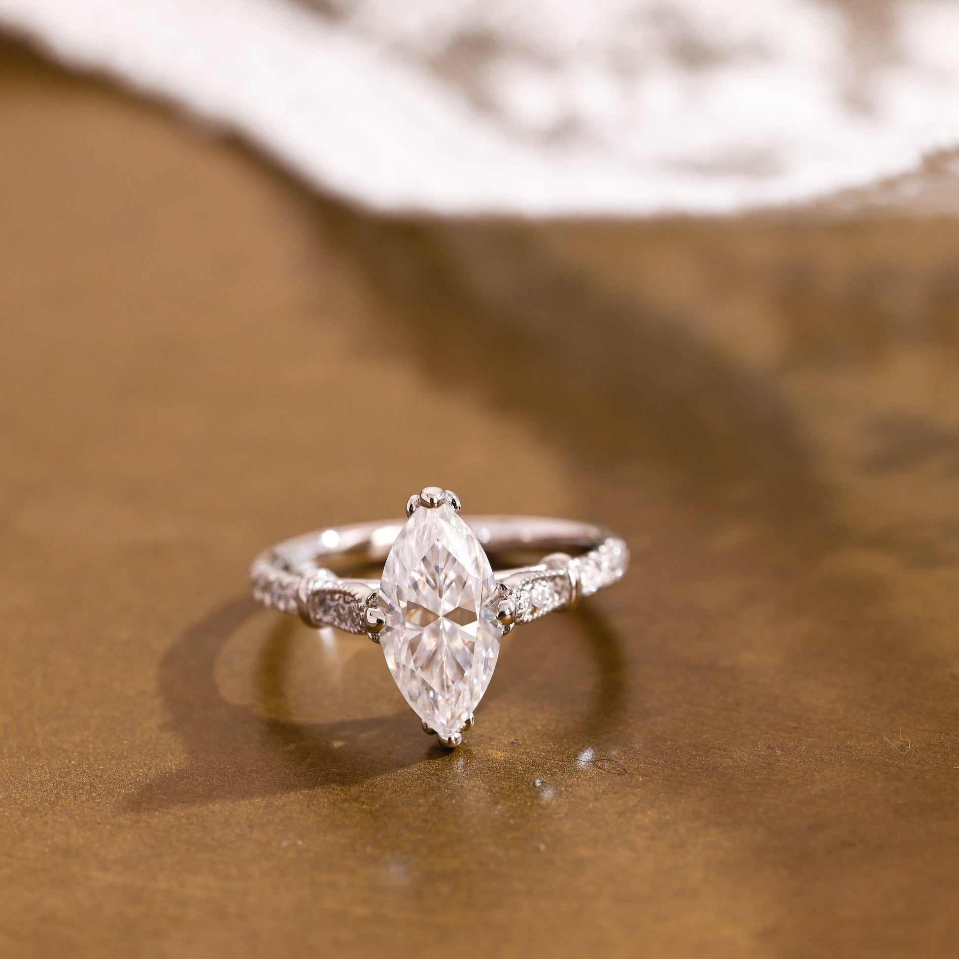SquareJewelry marquise cut moissanite engagement ring Solid Gold Marquise Cut Moissanite Engagement Ring