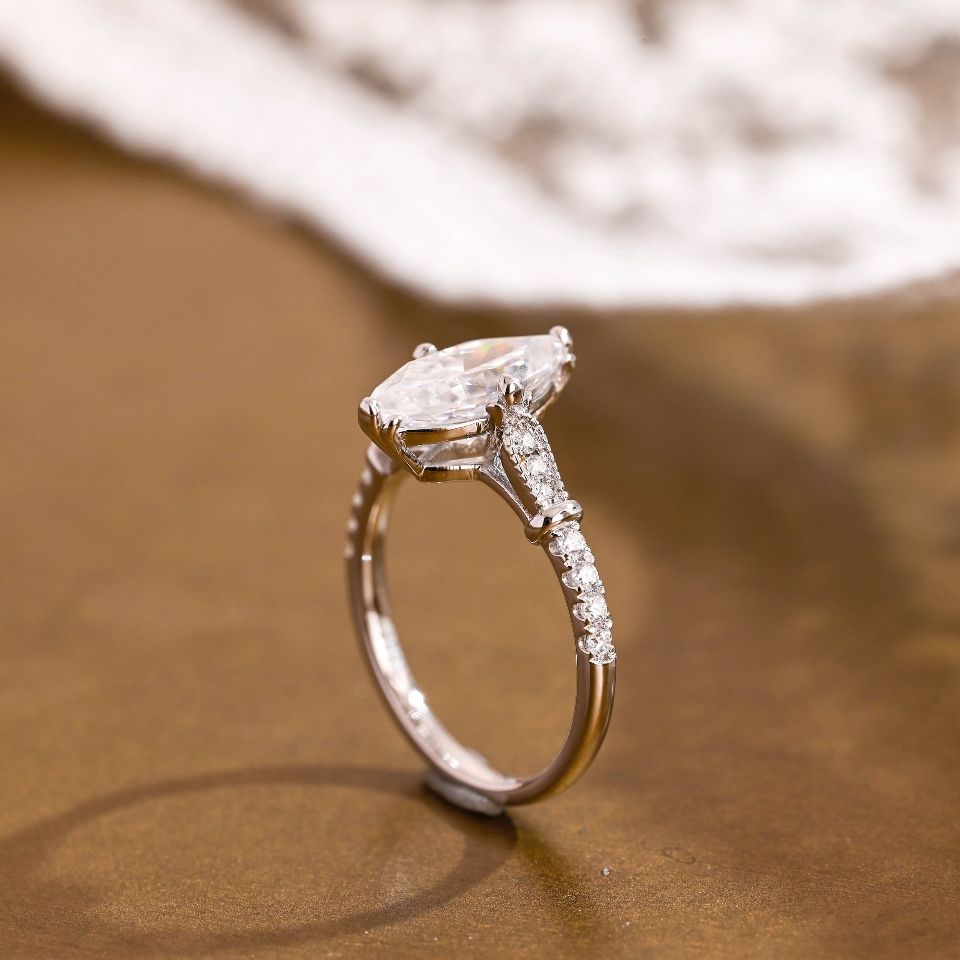 SquareJewelry marquise cut moissanite engagement ring Solid Gold Marquise Cut Moissanite Engagement Ring
