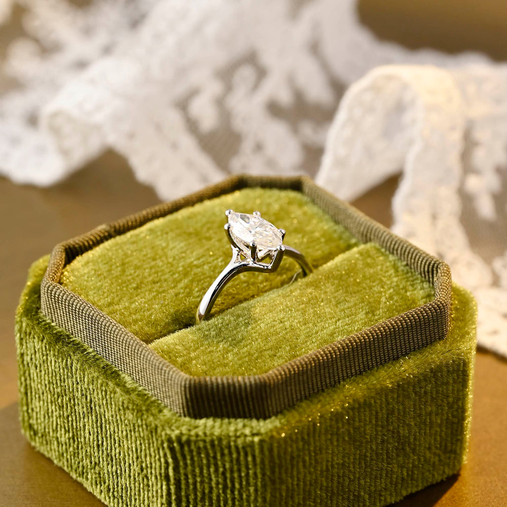 SquareJewelry marquise cut moissanite engagement ring Solid Gold Marquise Cut Moissanite Engagement Ring