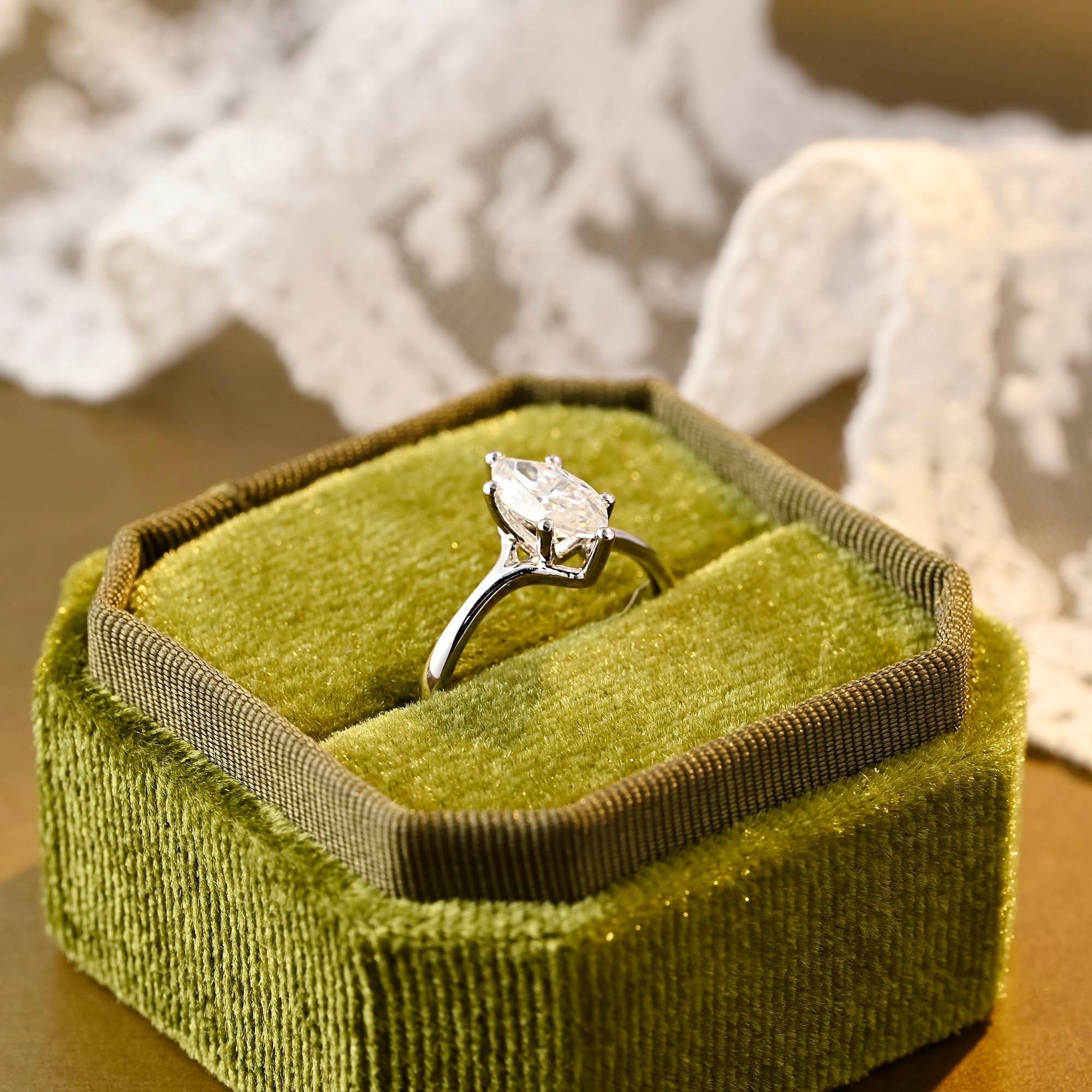 SquareJewelry marquise cut moissanite engagement ring Solid Gold Marquise Cut Moissanite Engagement Ring