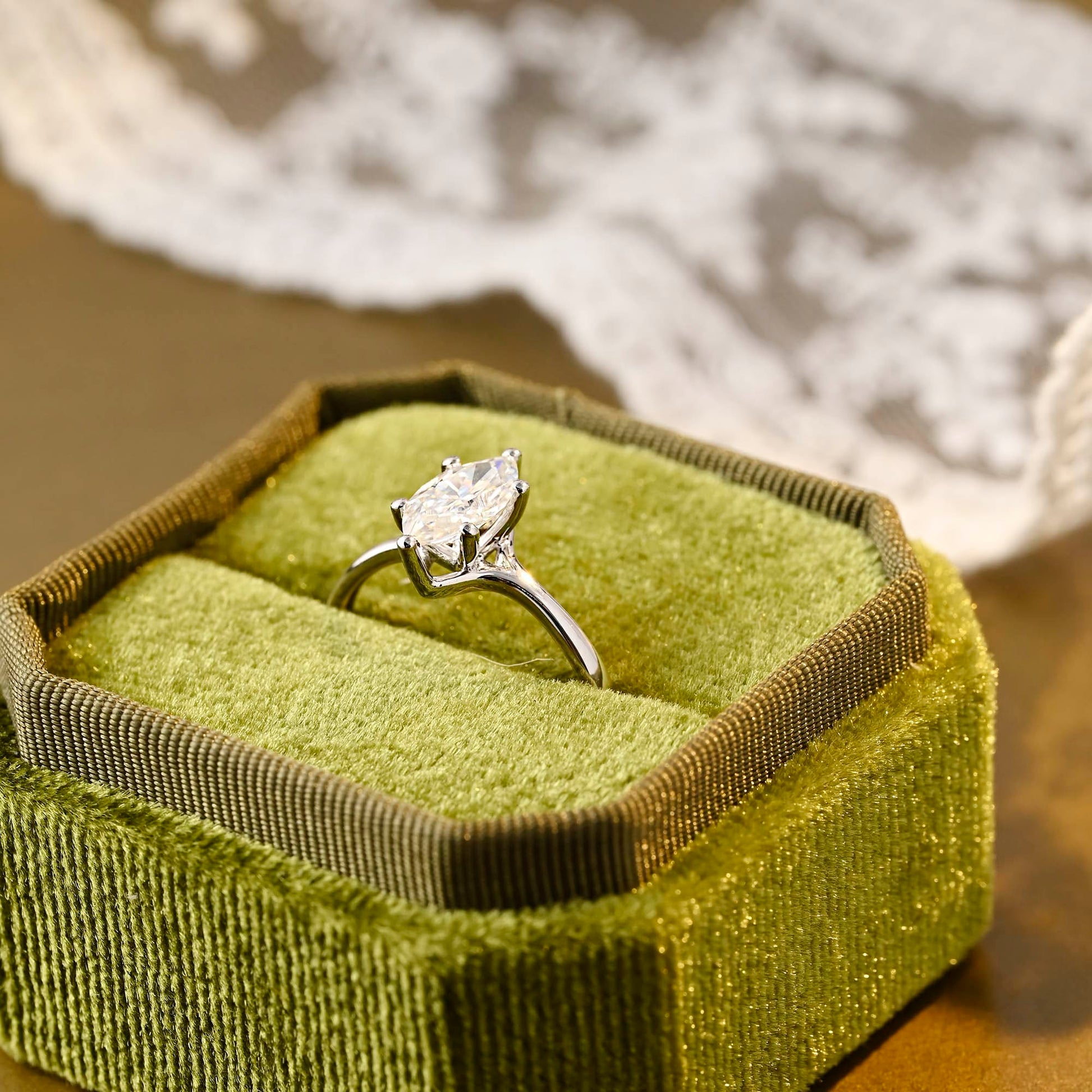 SquareJewelry marquise cut moissanite engagement ring Solid Gold Marquise Cut Moissanite Engagement Ring