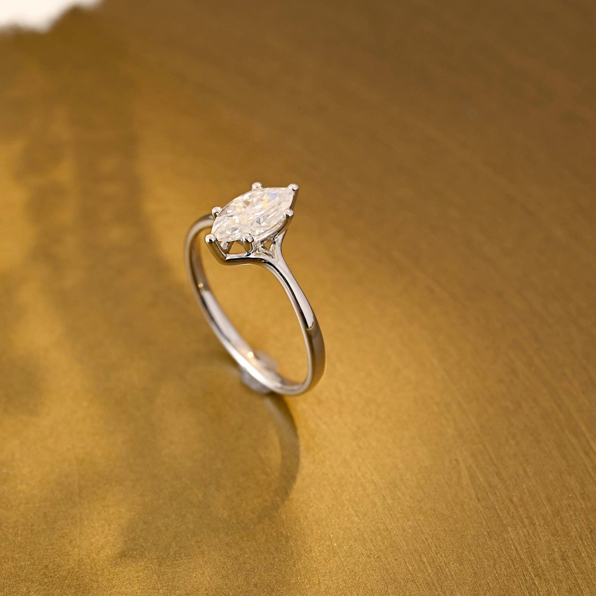 SquareJewelry marquise cut moissanite engagement ring Solid Gold Marquise Cut Moissanite Engagement Ring