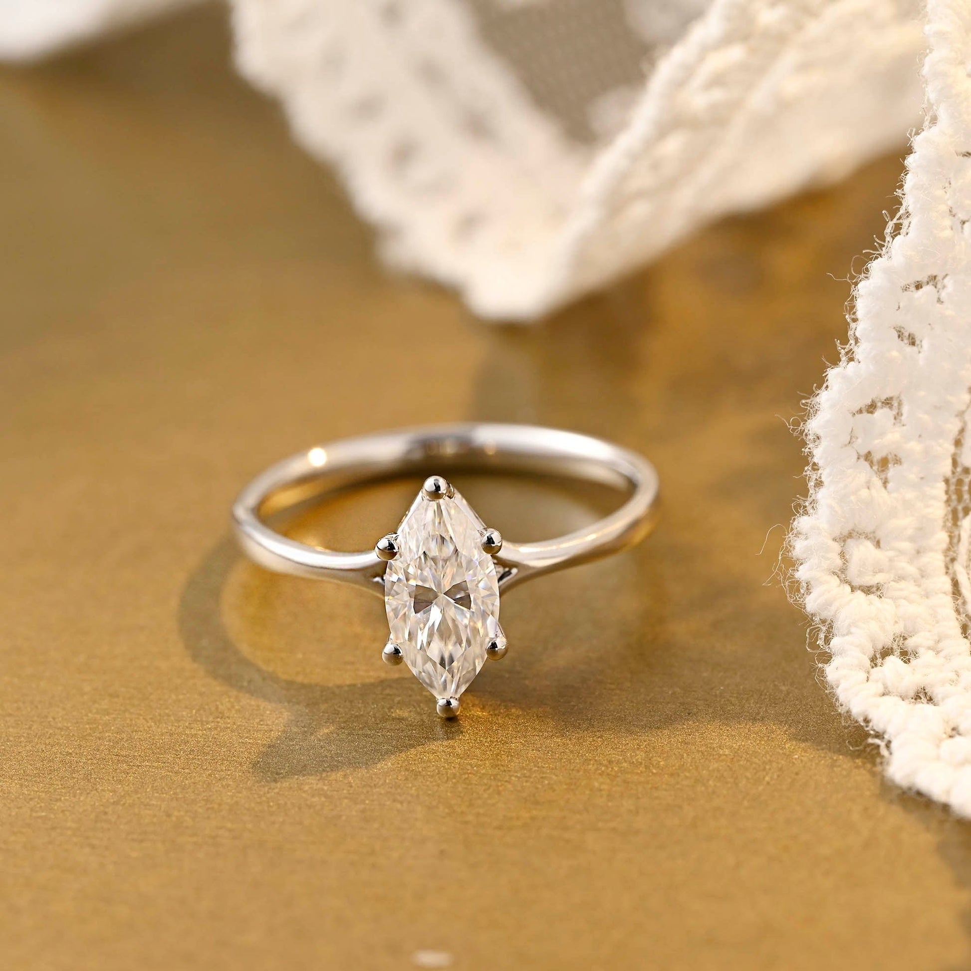 SquareJewelry marquise cut moissanite engagement ring Solid Gold Marquise Cut Moissanite Engagement Ring