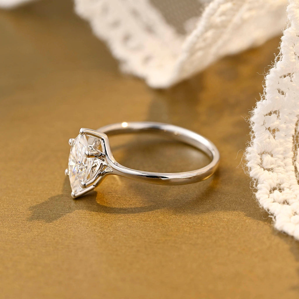 SquareJewelry marquise cut moissanite engagement ring Solid Gold Marquise Cut Moissanite Engagement Ring