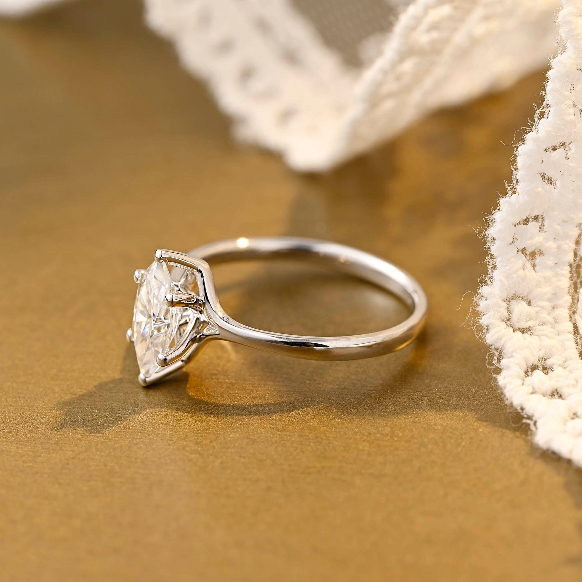 SquareJewelry marquise cut moissanite engagement ring Solid Gold Marquise Cut Moissanite Engagement Ring
