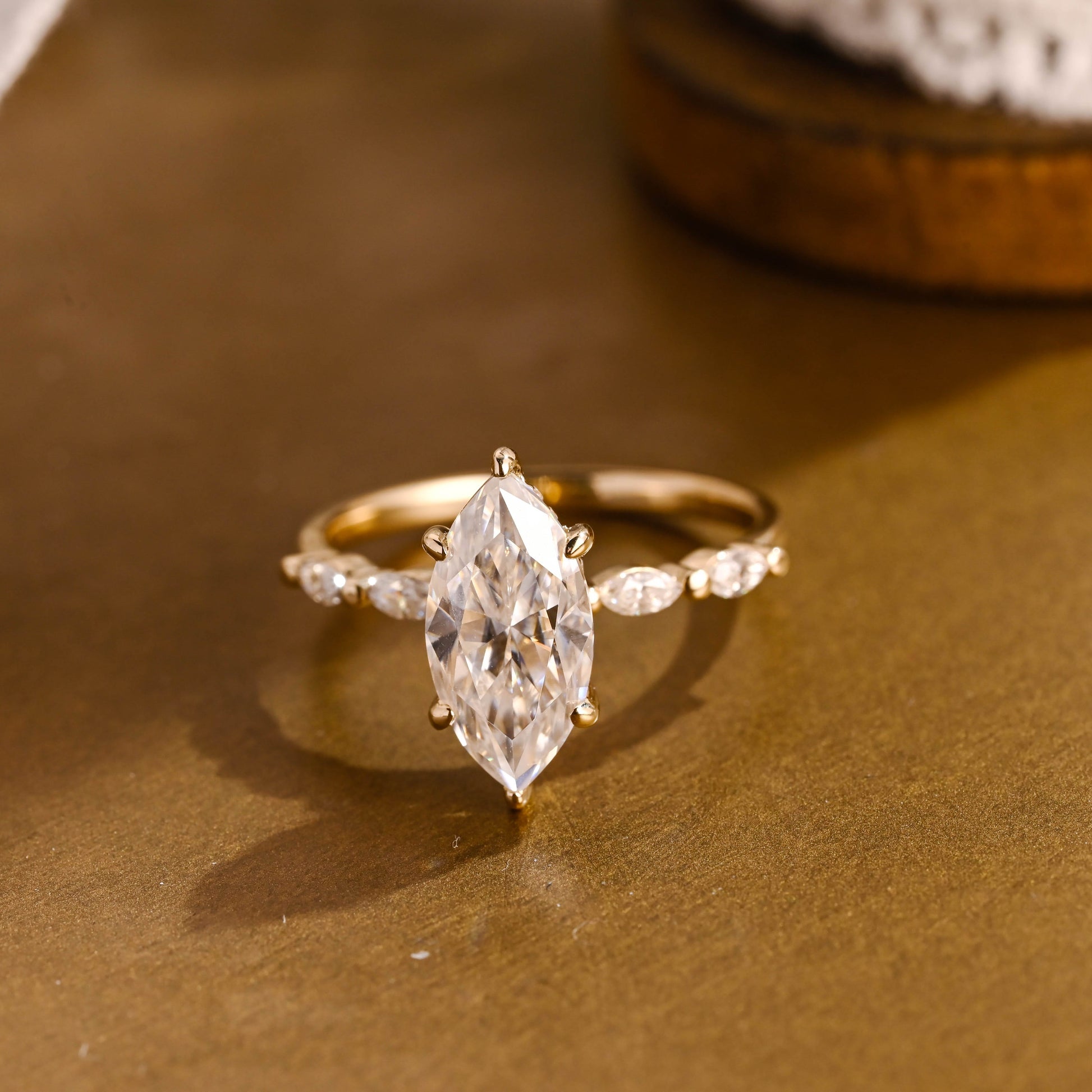 SquareJewelry marquise cut moissanite engagement ring Solid Gold Marquise Cut Moissanite Engagement Ring