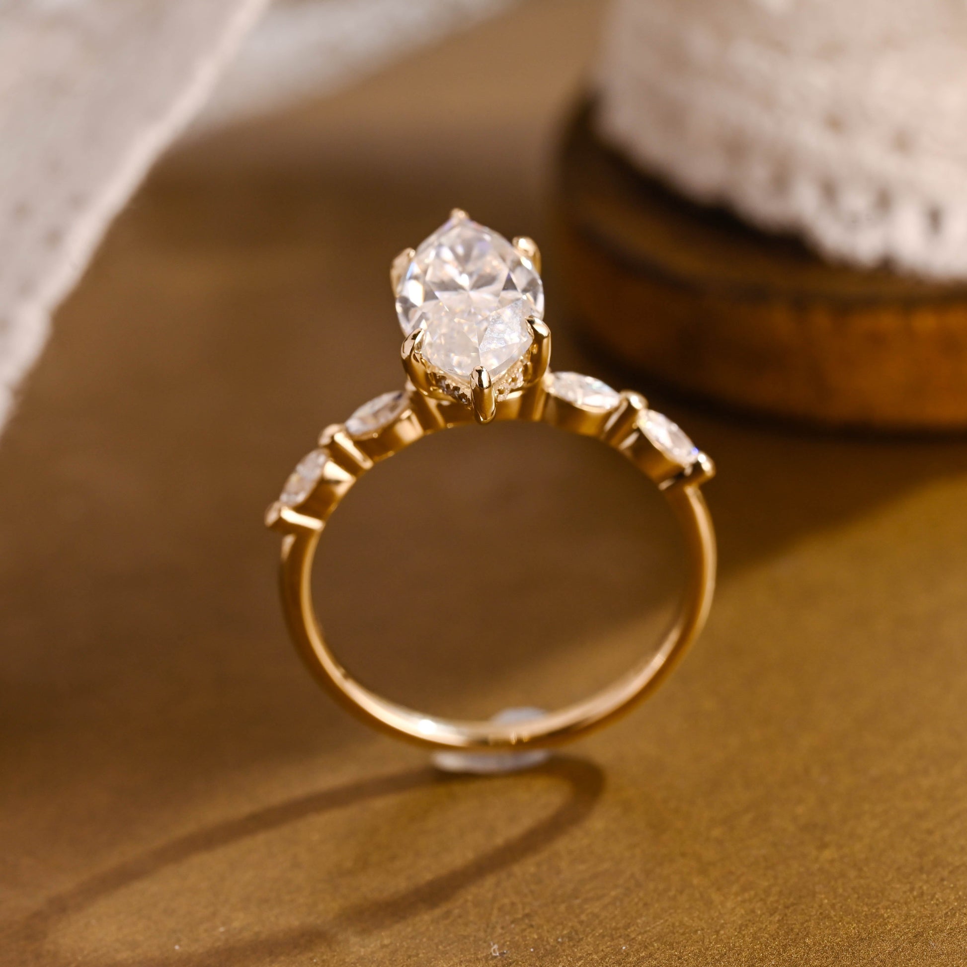 SquareJewelry marquise cut moissanite engagement ring Solid Gold Marquise Cut Moissanite Engagement Ring