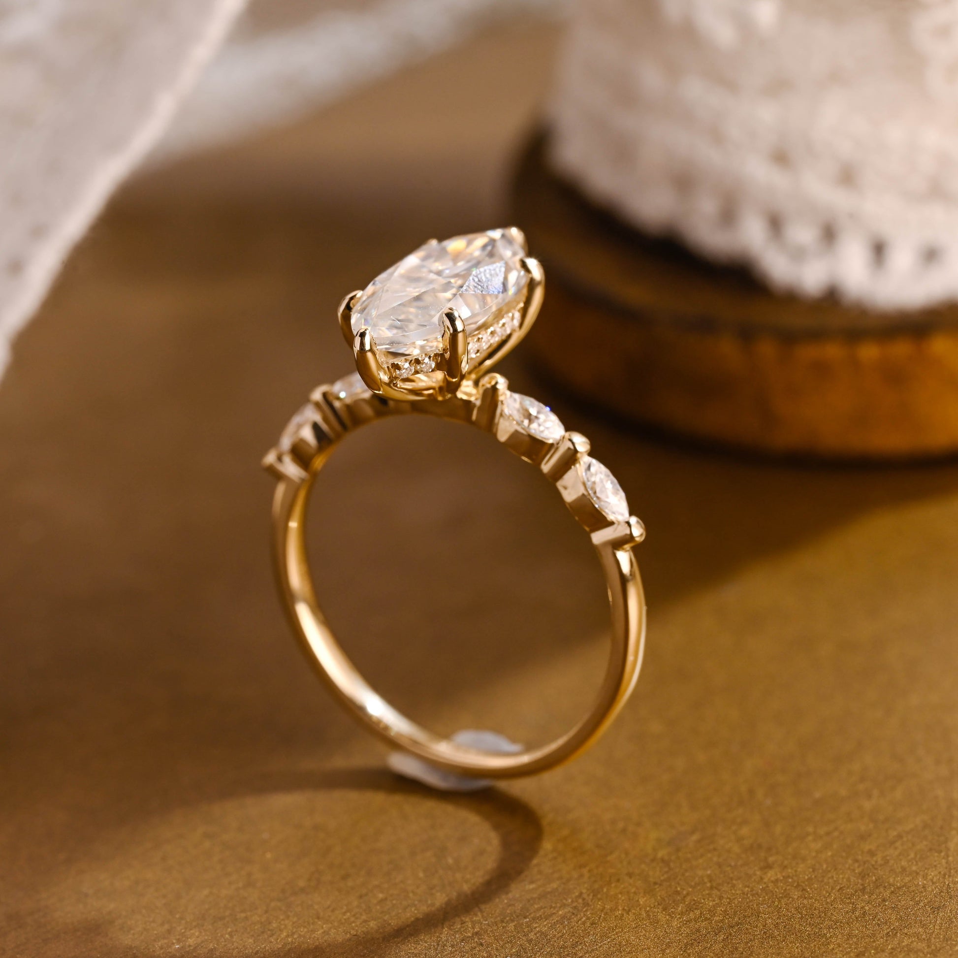 SquareJewelry marquise cut moissanite engagement ring Solid Gold Marquise Cut Moissanite Engagement Ring