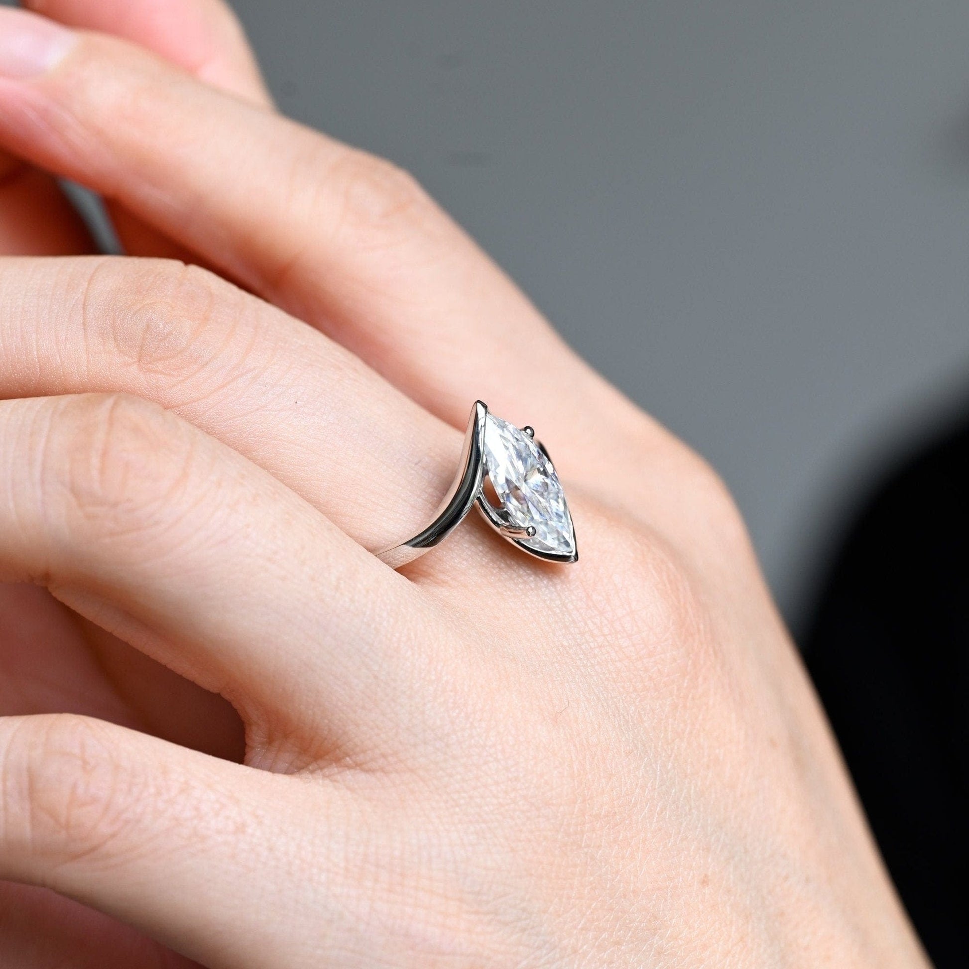 SquareJewelry marquise cut moissanite engagement ring Solid Gold Marquise Cut Moissanite Engagement Ring