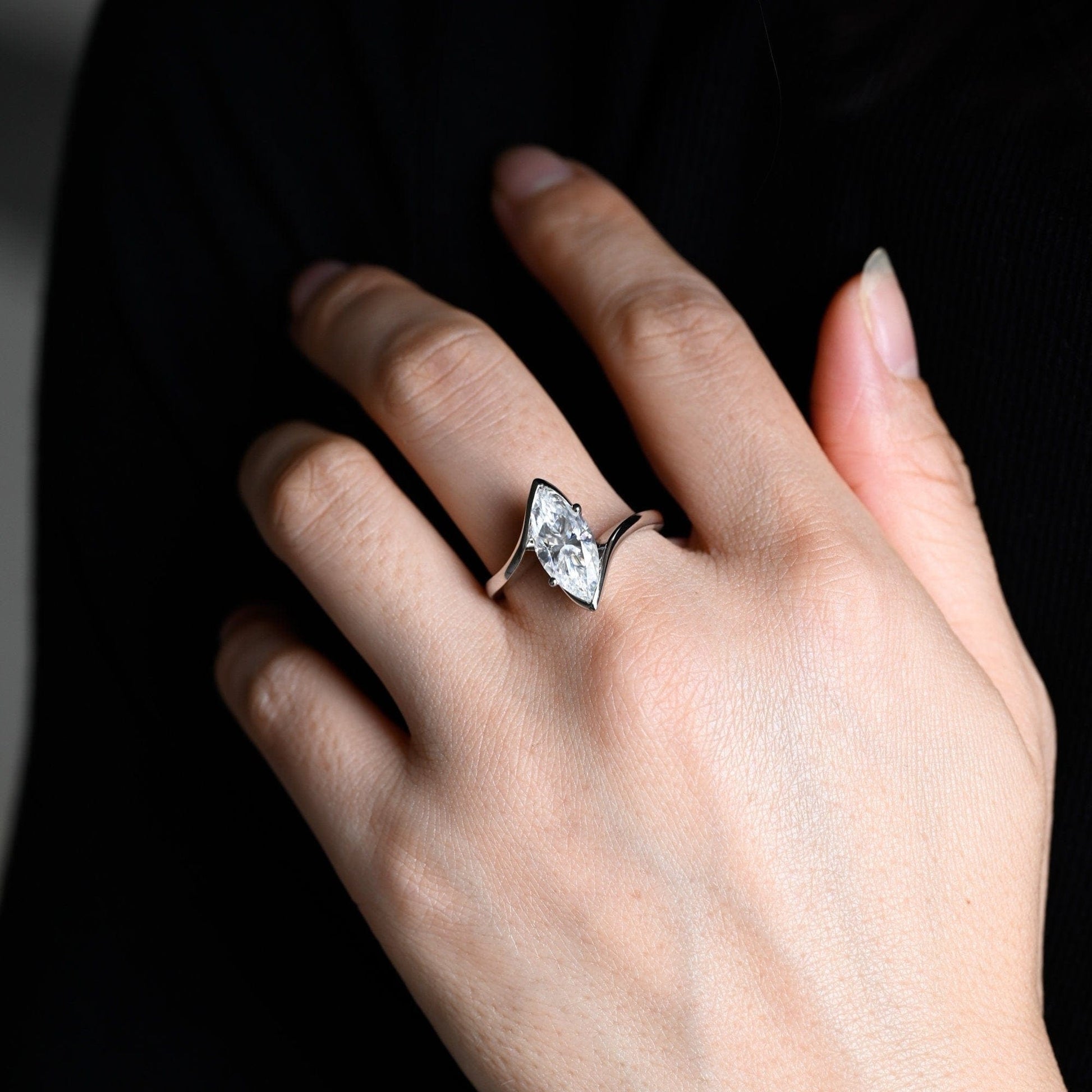 SquareJewelry marquise cut moissanite engagement ring Solid Gold Marquise Cut Moissanite Engagement Ring