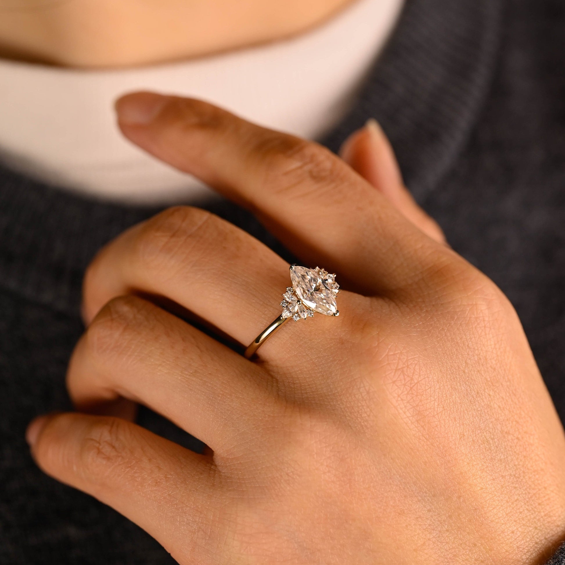 SquareJewelry marquise cut moissanite engagement ring Solid Gold Marquise Cut Moissanite Engagement Ring