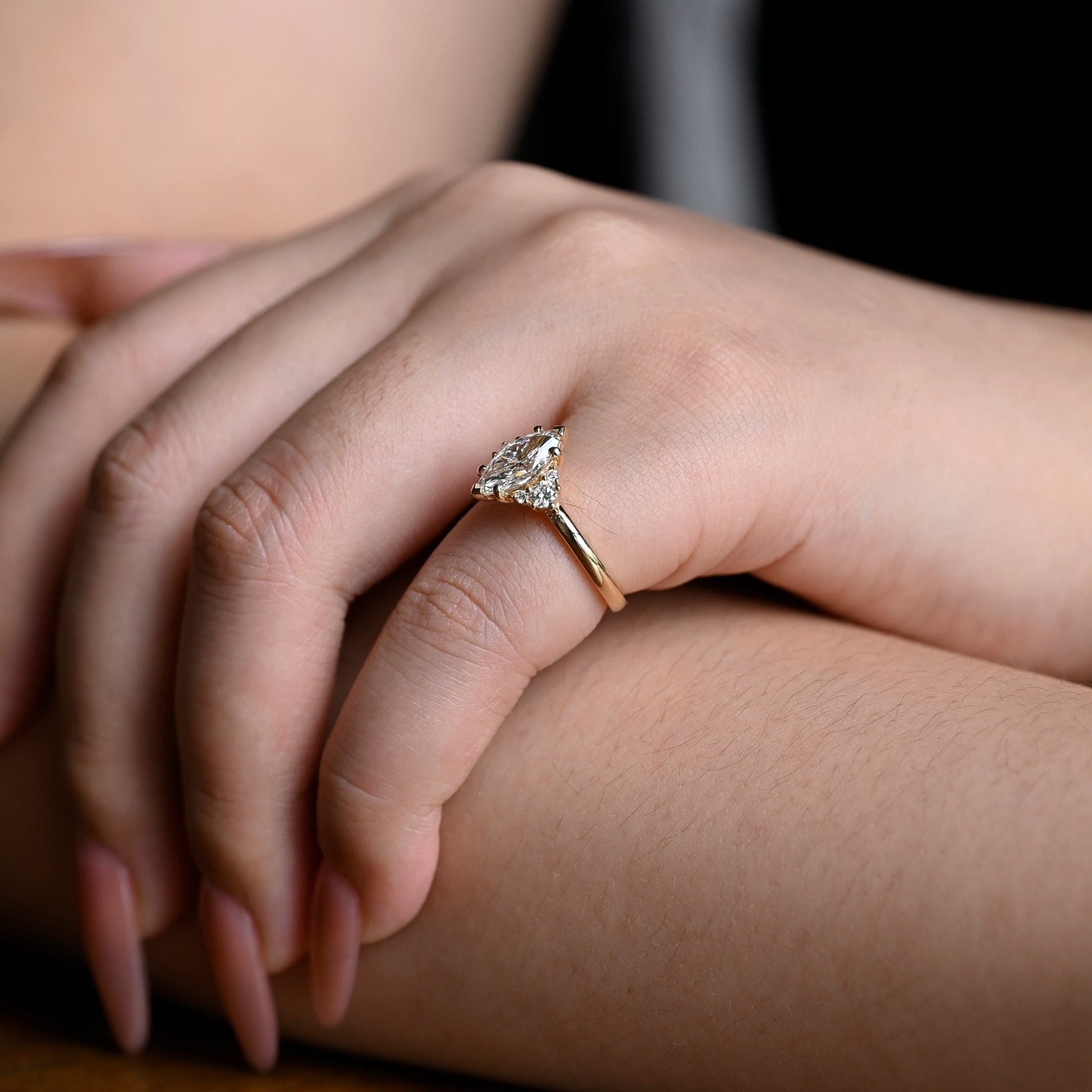 SquareJewelry marquise cut moissanite engagement ring Solid Gold Marquise Cut Moissanite Engagement Ring
