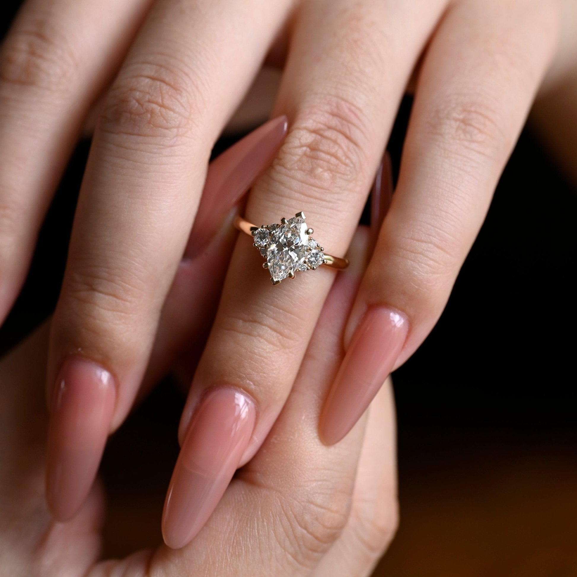 SquareJewelry marquise cut moissanite engagement ring Solid Gold Marquise Cut Moissanite Engagement Ring