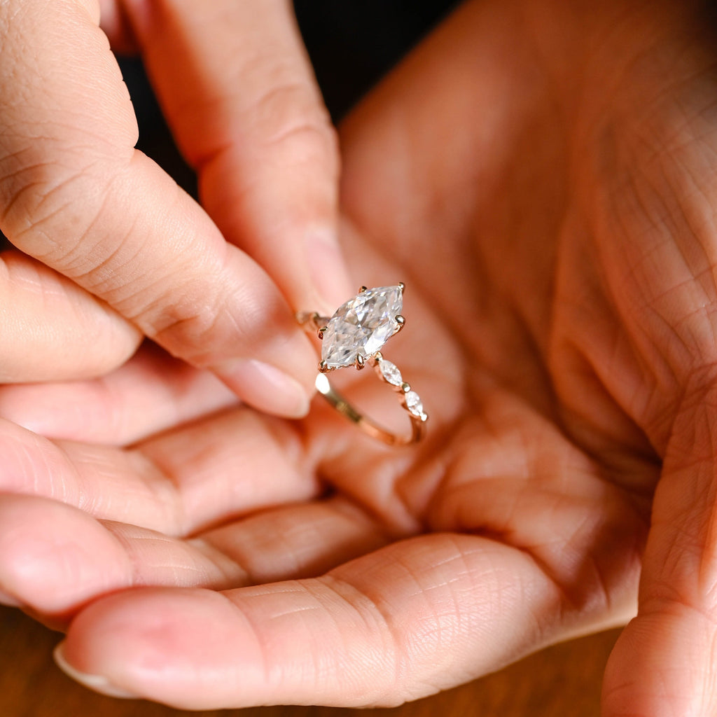 SquareJewelry marquise cut moissanite engagement ring Solid Gold Marquise Cut Moissanite Engagement Ring