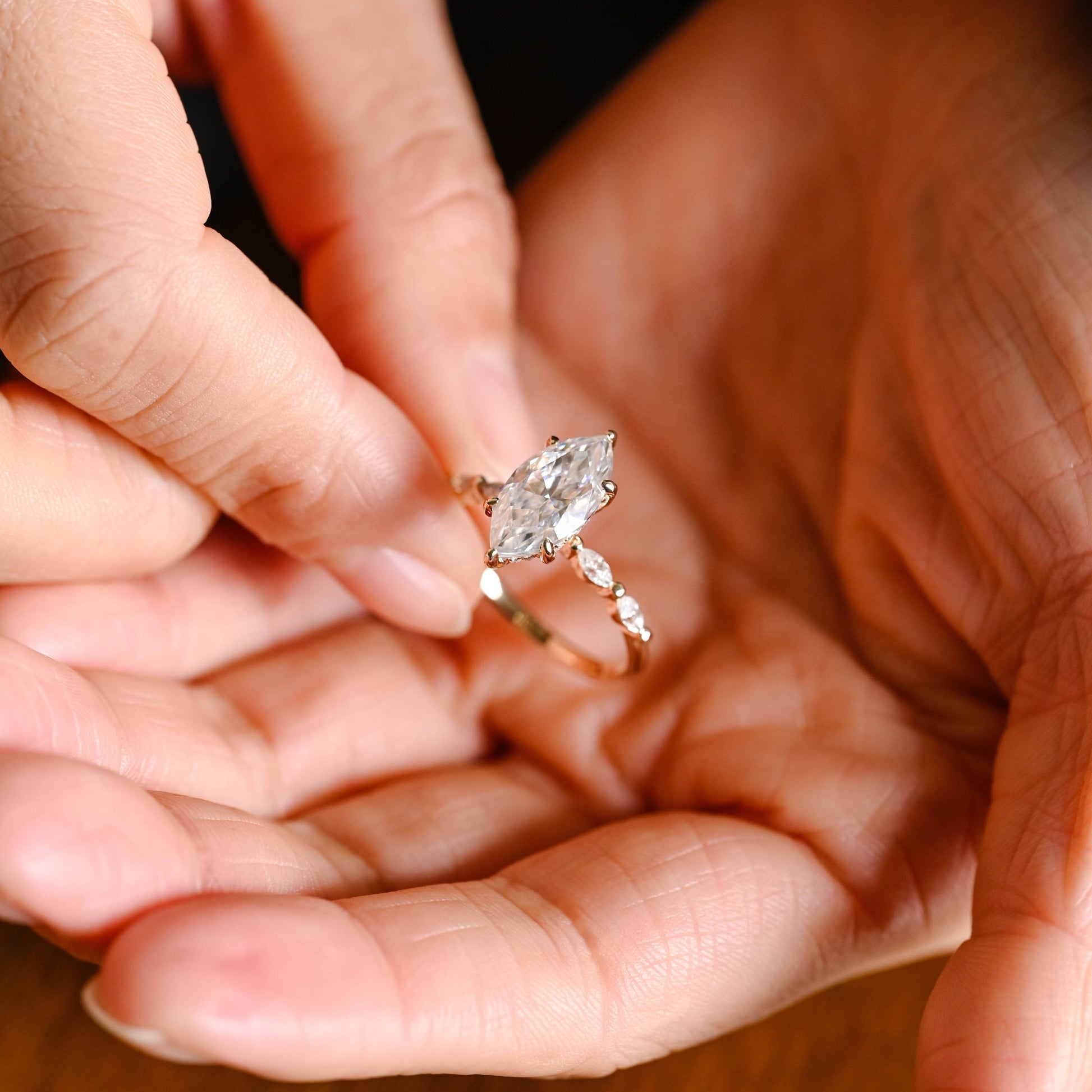 SquareJewelry marquise cut moissanite engagement ring Solid Gold Marquise Cut Moissanite Engagement Ring
