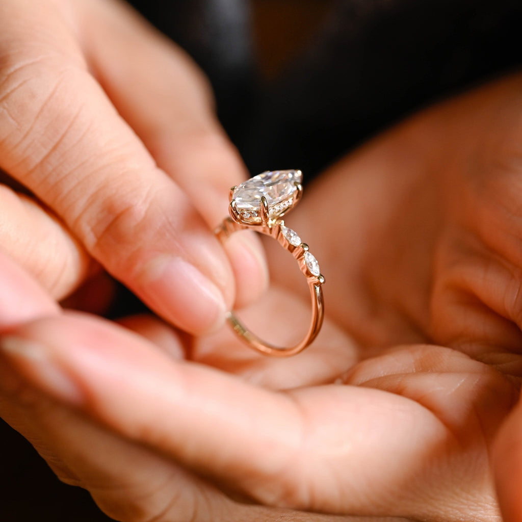 SquareJewelry marquise cut moissanite engagement ring Solid Gold Marquise Cut Moissanite Engagement Ring