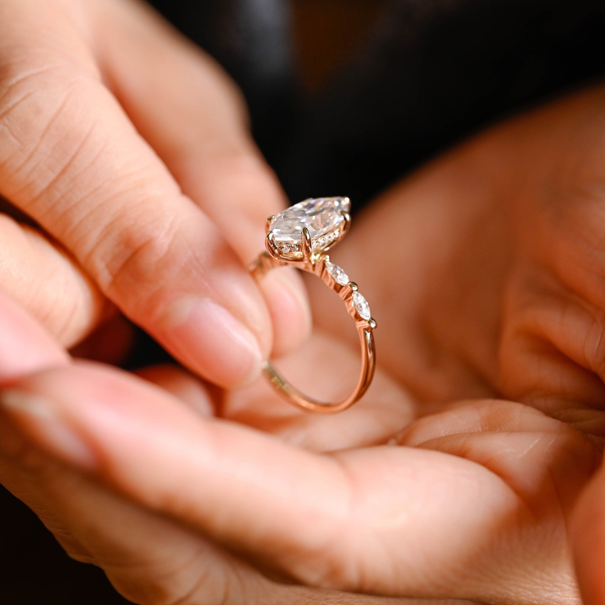 SquareJewelry marquise cut moissanite engagement ring Solid Gold Marquise Cut Moissanite Engagement Ring