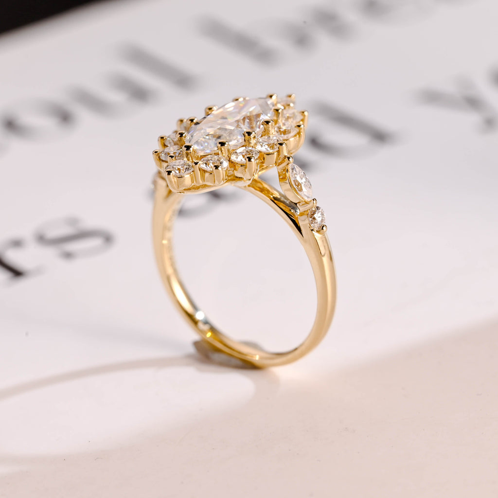 SquareJewelry marquise cut moissanite engagement ring Solid Gold Marquise Cut Moissanite Engagement Ring