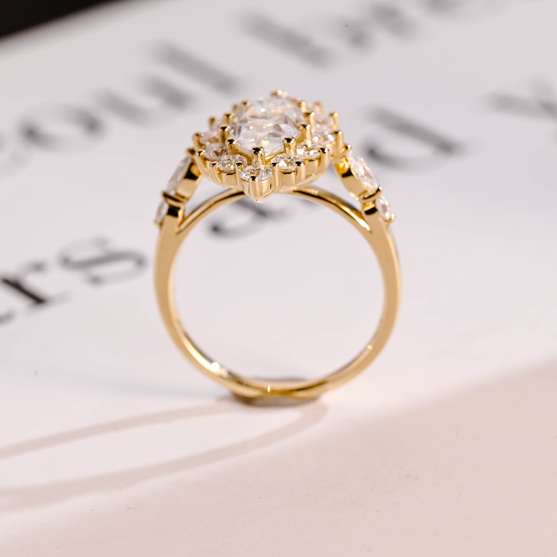 SquareJewelry marquise cut moissanite engagement ring Solid Gold Marquise Cut Moissanite Engagement Ring