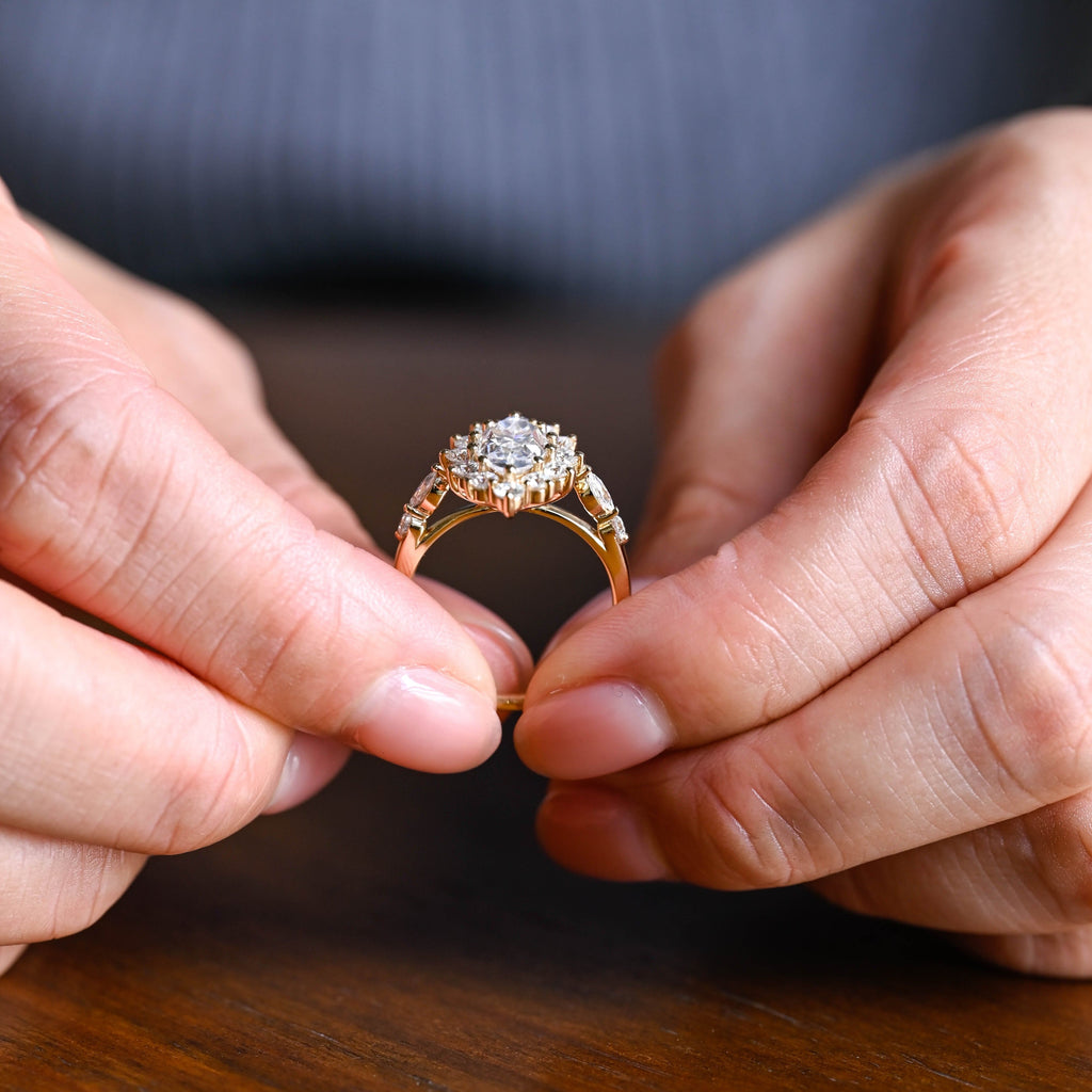 SquareJewelry marquise cut moissanite engagement ring Solid Gold Marquise Cut Moissanite Engagement Ring