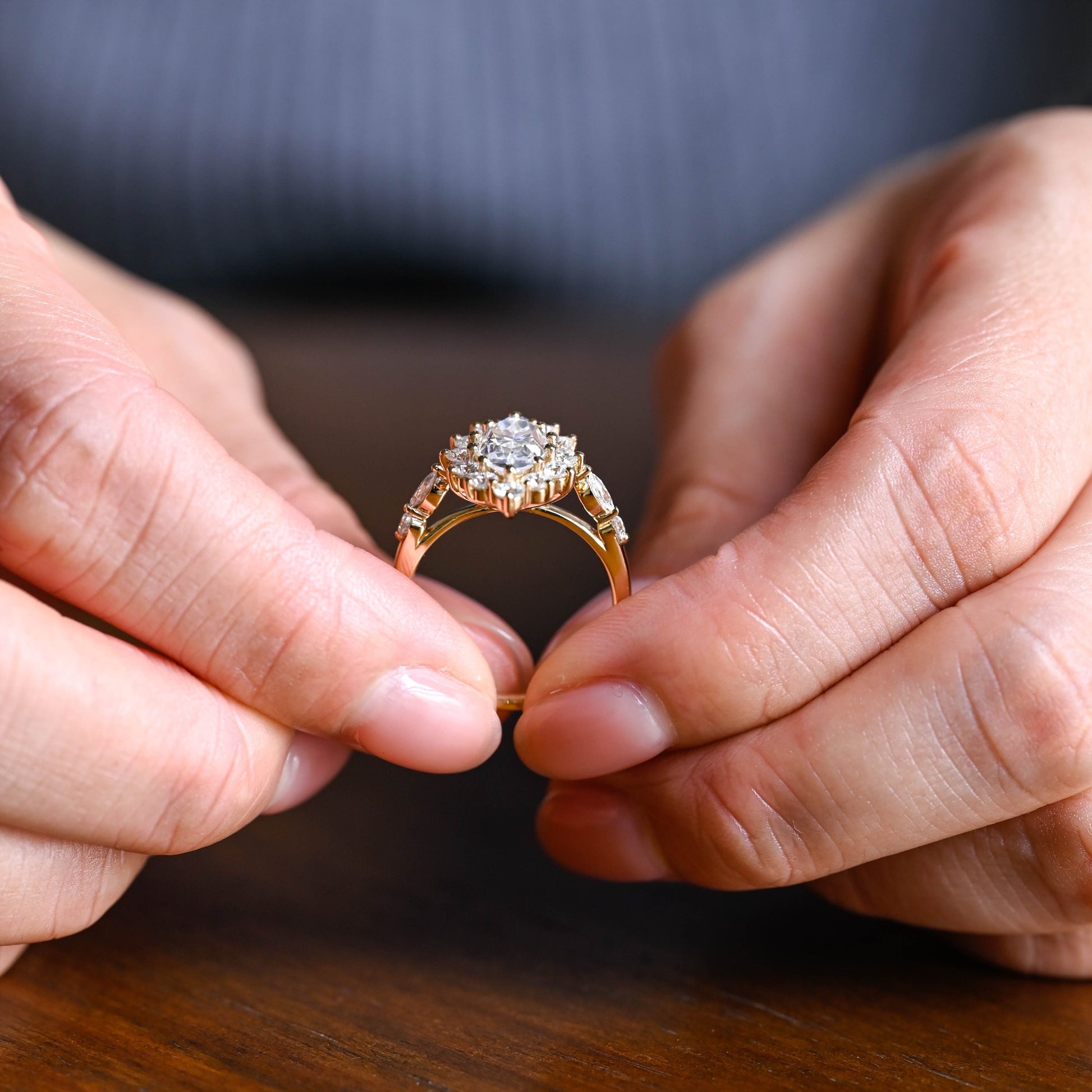 SquareJewelry marquise cut moissanite engagement ring Solid Gold Marquise Cut Moissanite Engagement Ring