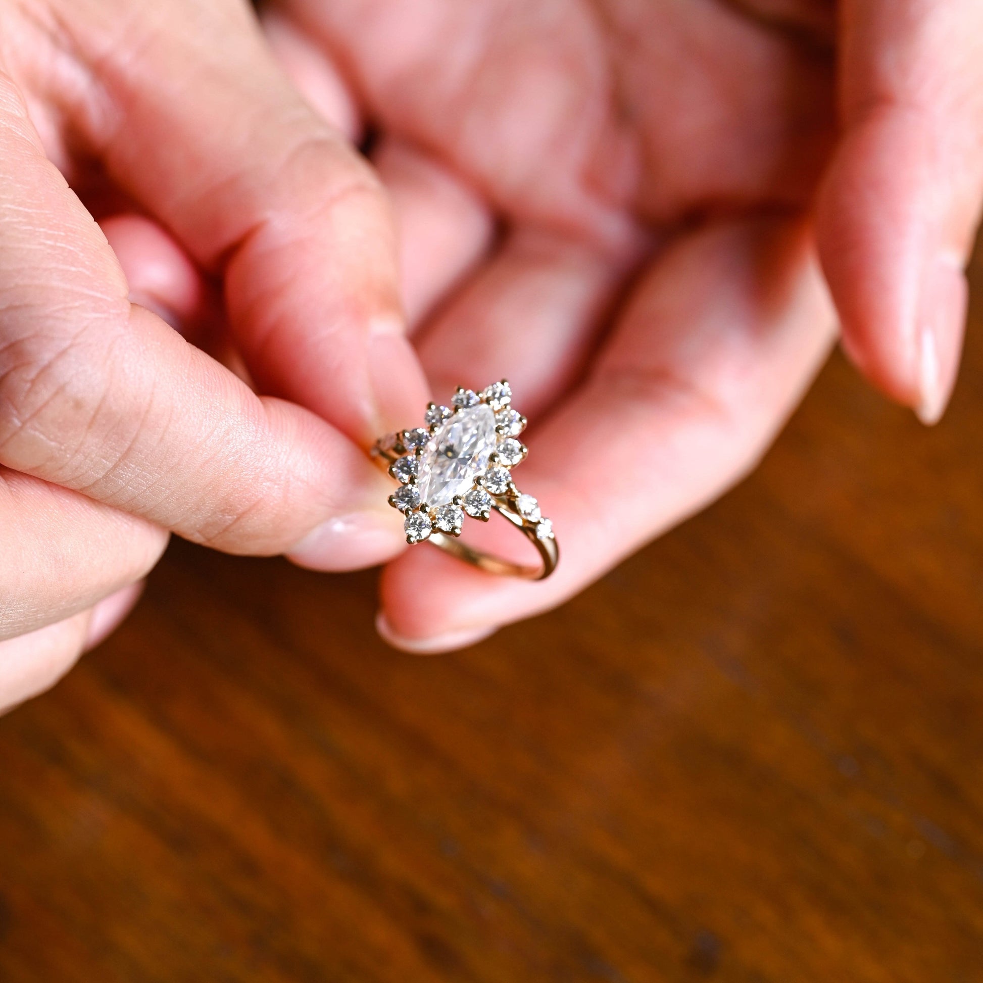 SquareJewelry marquise cut moissanite engagement ring Solid Gold Marquise Cut Moissanite Engagement Ring