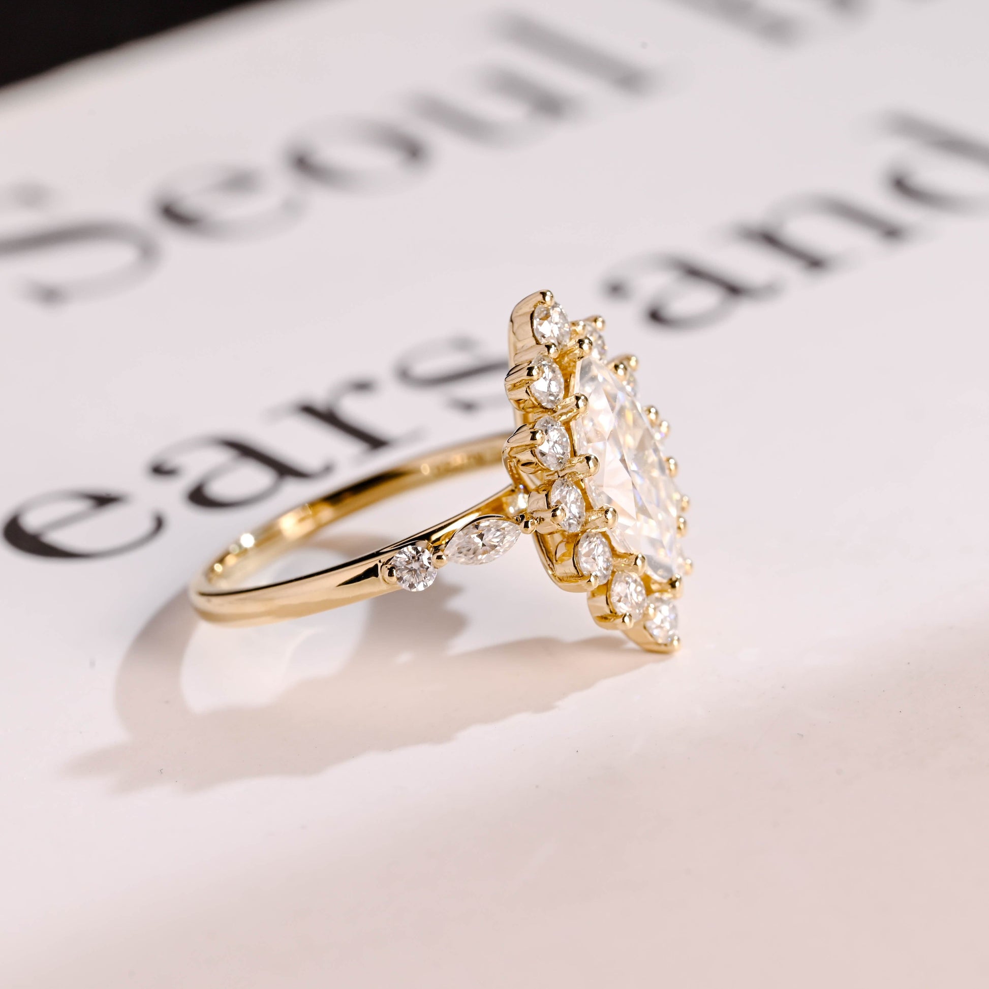 SquareJewelry marquise cut moissanite engagement ring Solid Gold Marquise Cut Moissanite Engagement Ring