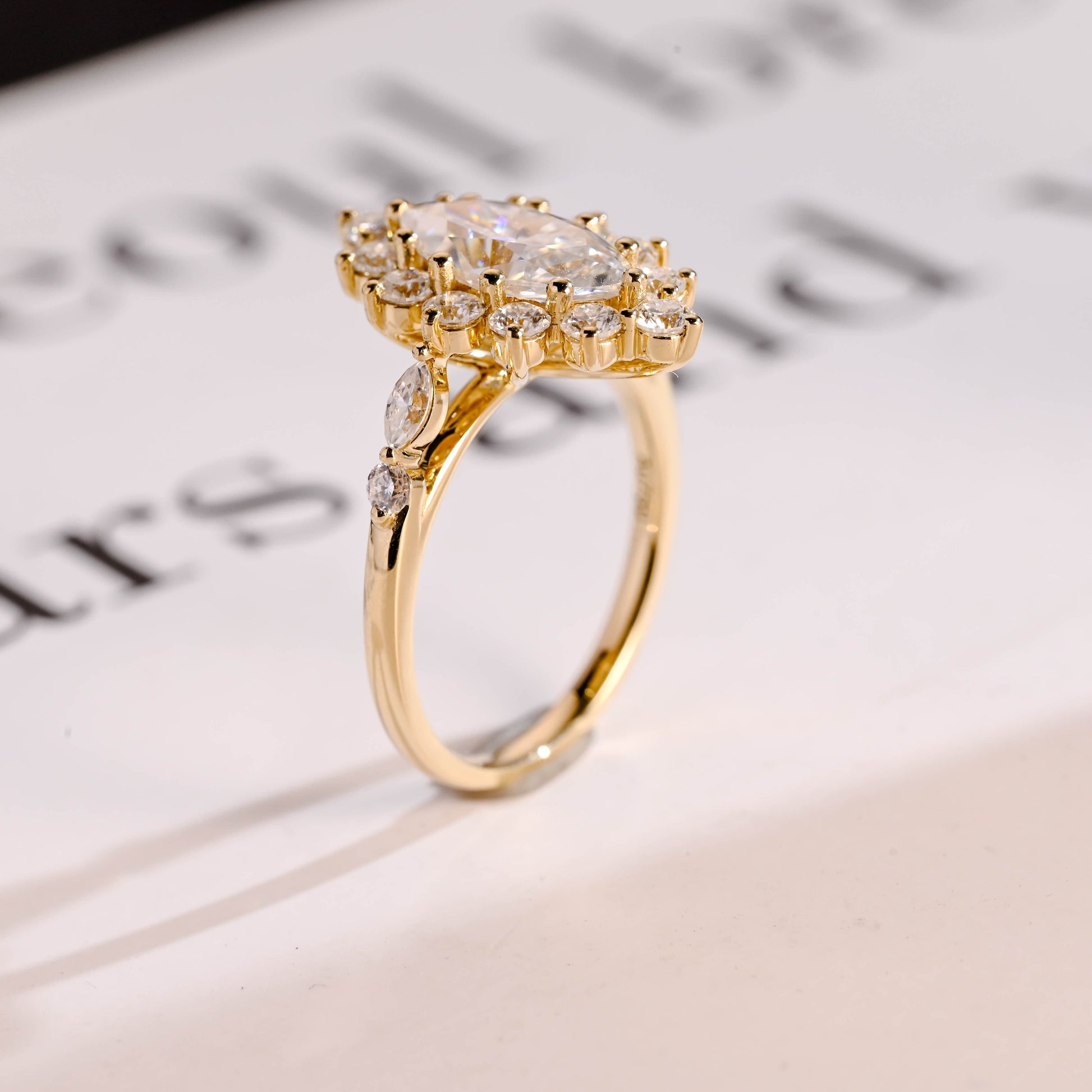 SquareJewelry marquise cut moissanite engagement ring Solid Gold Marquise Cut Moissanite Engagement Ring