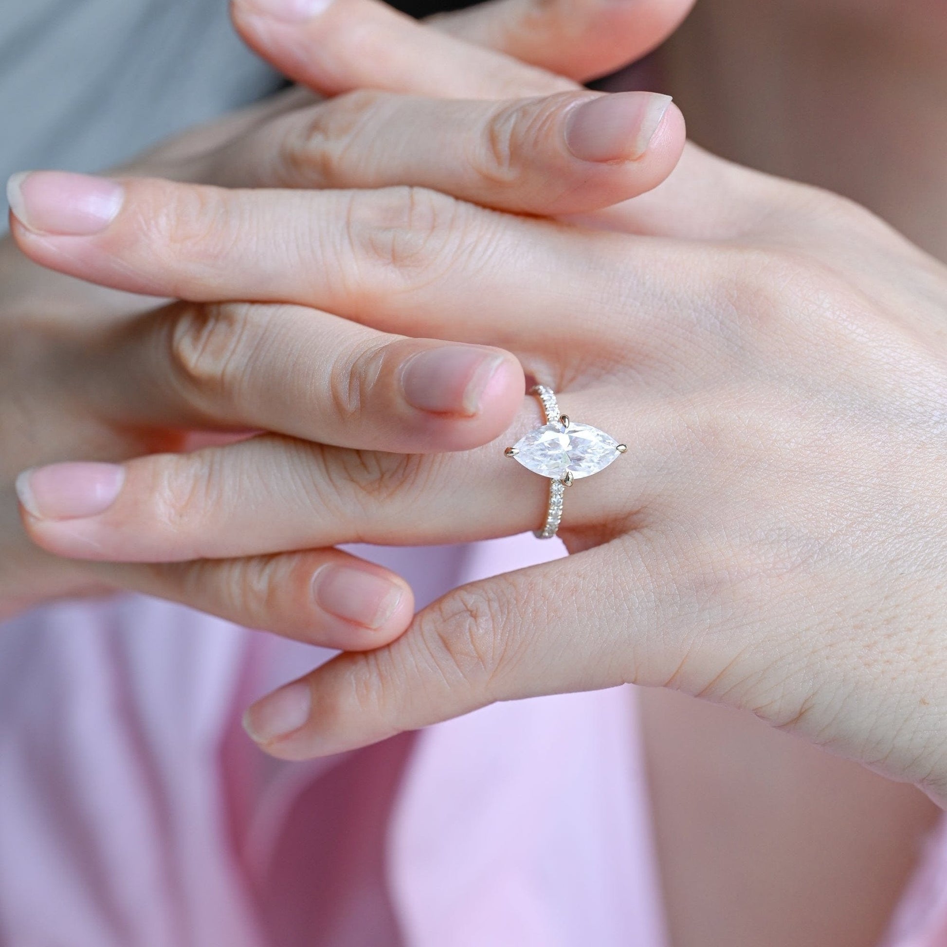SquareJewelry marquise cut moissanite engagement ring Solid Gold Marquise Cut Moissanite Engagement Ring