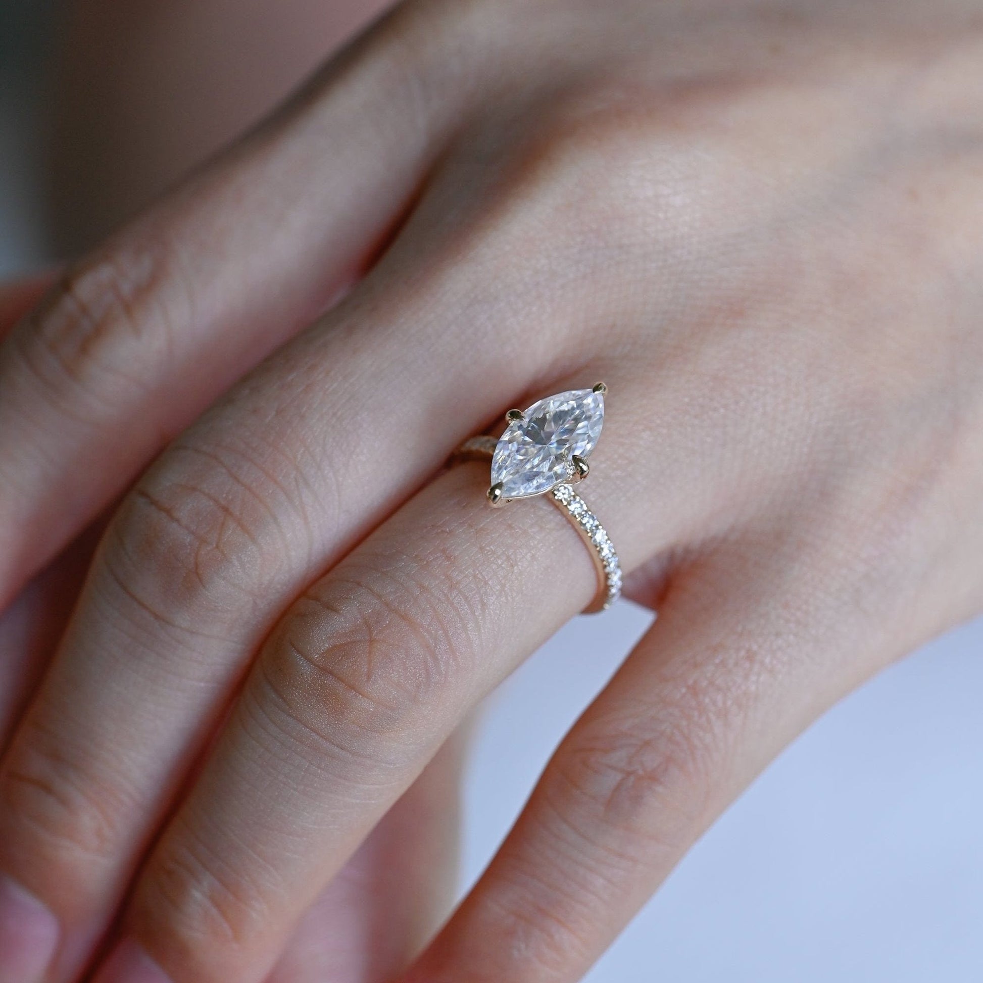 SquareJewelry marquise cut moissanite engagement ring Solid Gold Marquise Cut Moissanite Engagement Ring