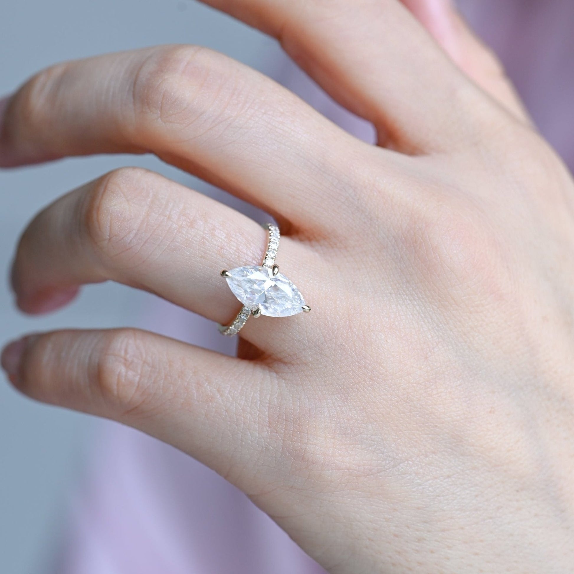SquareJewelry marquise cut moissanite engagement ring Solid Gold Marquise Cut Moissanite Engagement Ring