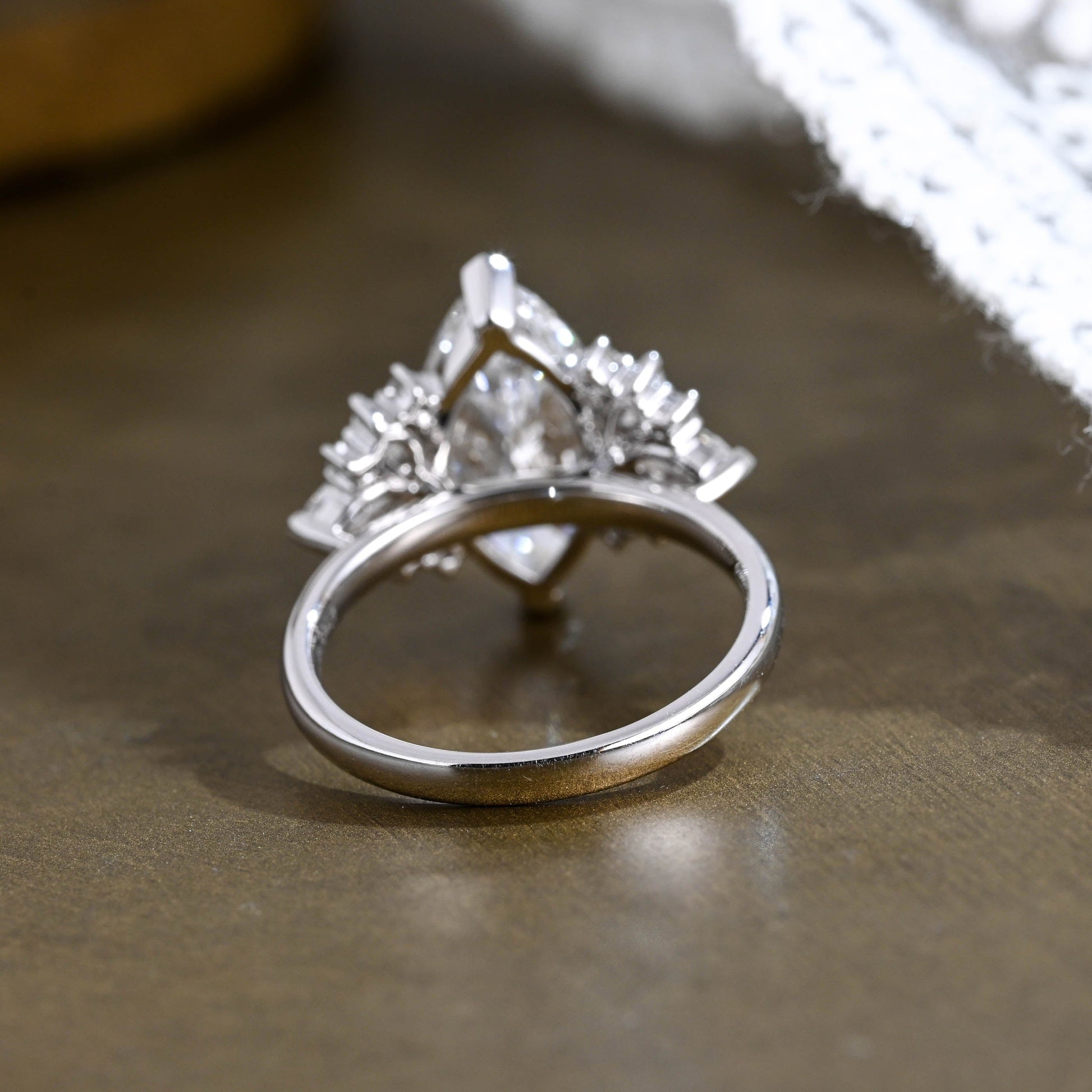 SquareJewelry marquise cut moissanite engagement ring Solid Gold Side Cluster Marquise Cut Moissanite Engagement Ring