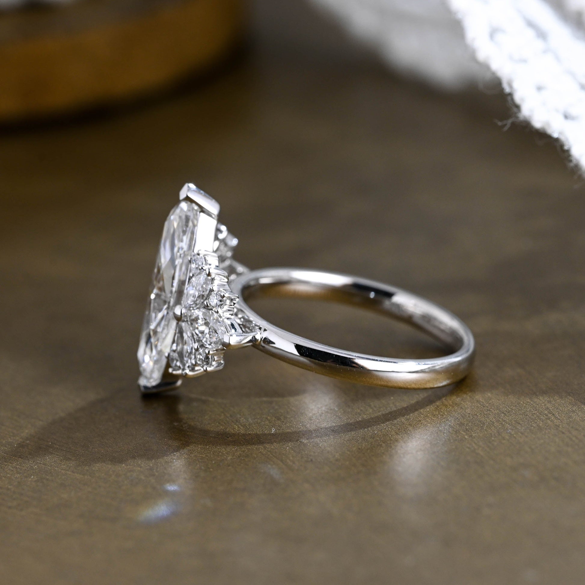 SquareJewelry marquise cut moissanite engagement ring Solid Gold Side Cluster Marquise Cut Moissanite Engagement Ring
