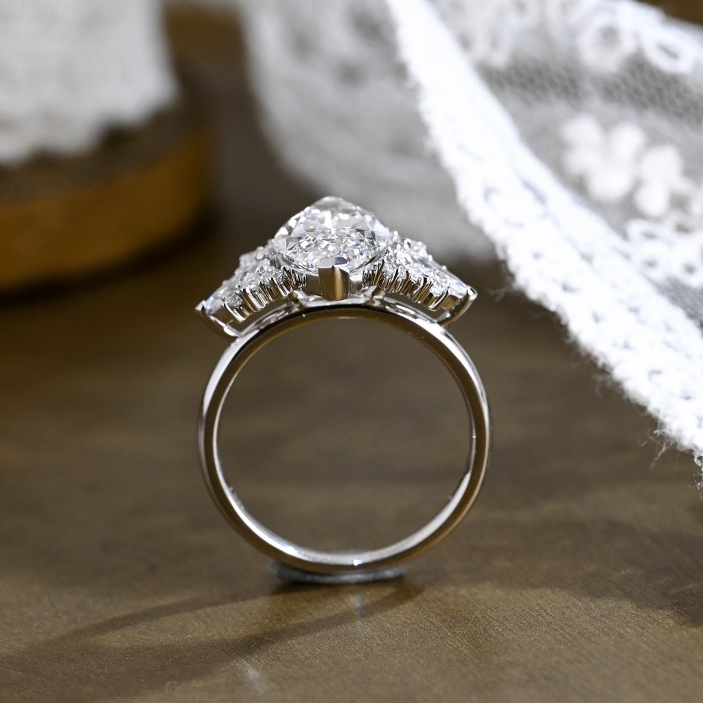 SquareJewelry marquise cut moissanite engagement ring Solid Gold Side Cluster Marquise Cut Moissanite Engagement Ring